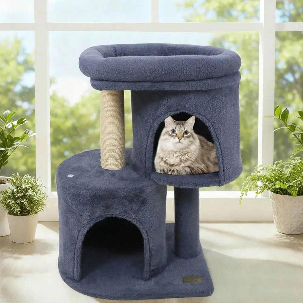 26 Small Cat Tree With Large Padded Plush Perch, 2 Condos, Sisal ching Posts Light Gray Dark Gray Beige
26 Small Cat Tree With Large Padded Plush Perch, 2 Condos, Sisal ching Posts Light Gray Dark Gray Beige