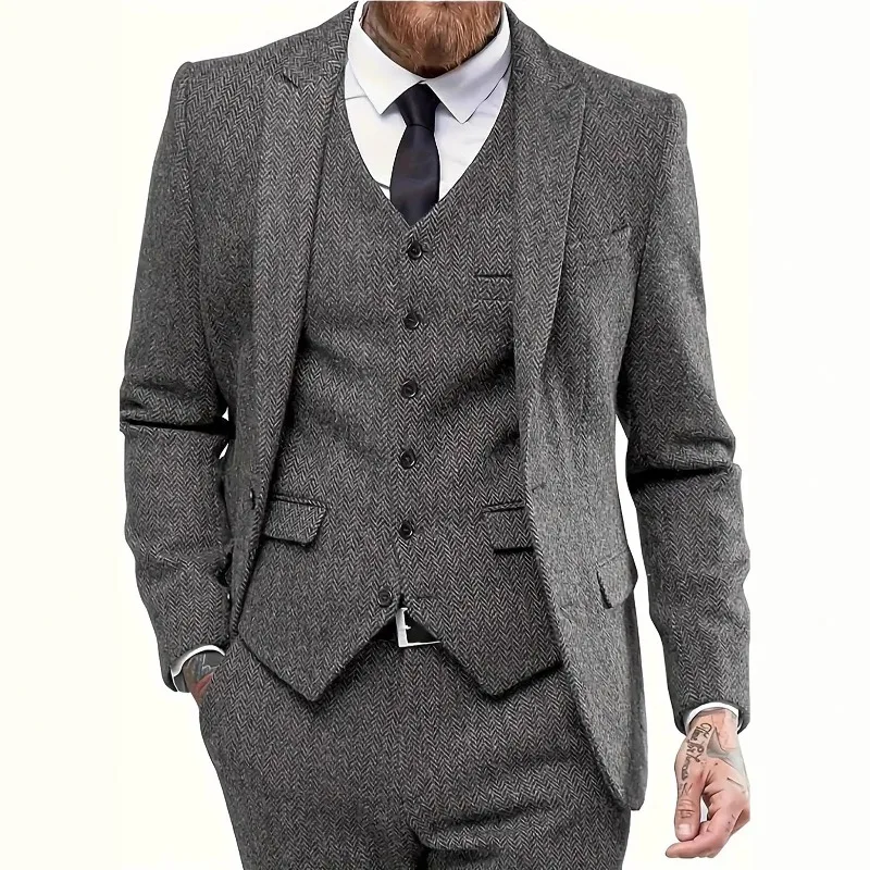 Men's 3 Piece Herringbone Tweed Suit Vintage Brown Formal Wedding Party Outfit Slim Fit Business Casual Winter Blazer Set
Men's 3 Piece Herringbone Tweed Suit Vintage Brown Formal Wedding Party Outfit Slim Fit Business Casual Winter Blazer Set