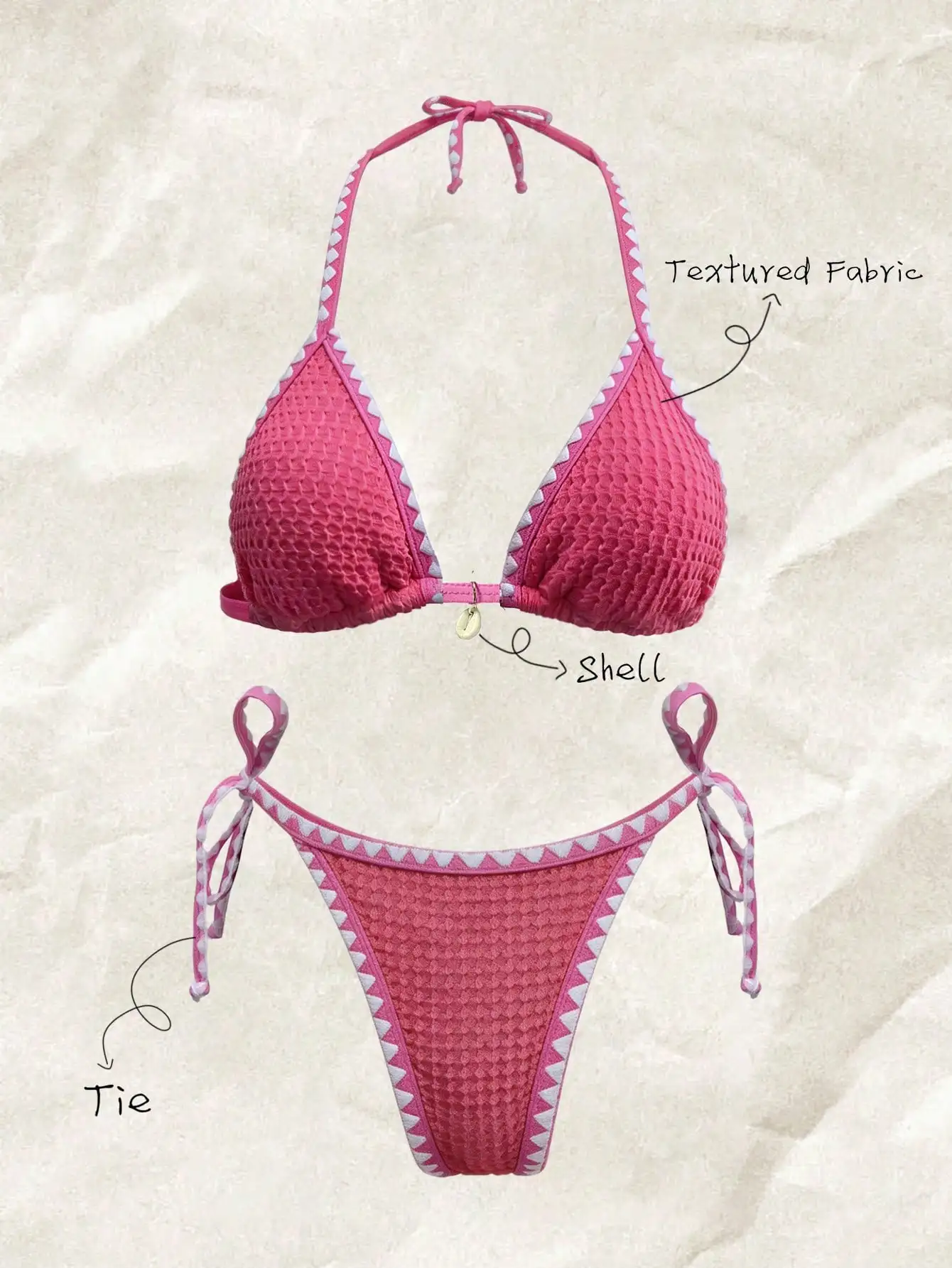 Women's Pink Jacquard Fabric Ruffle Trim Tie Strap Bikini Set Summer
Women's Pink Jacquard Fabric Ruffle Trim Tie Strap Bikini Set Summer