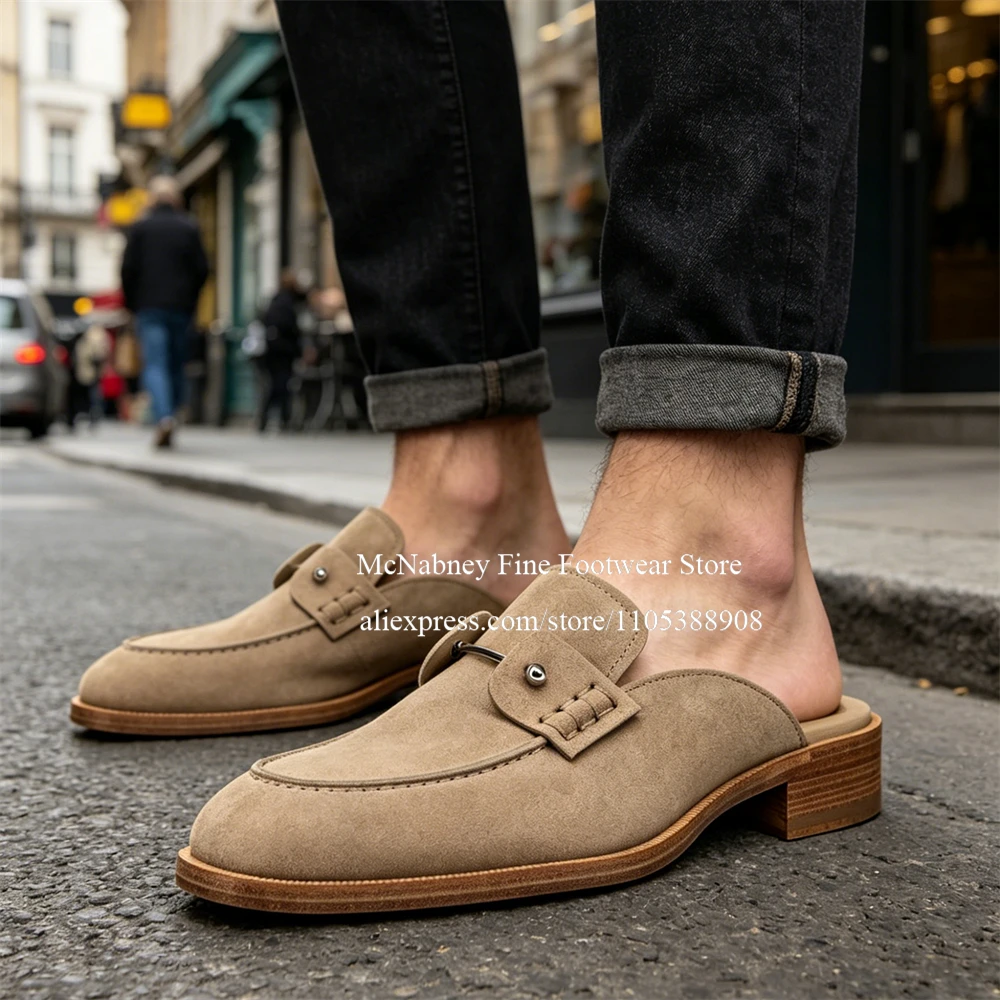 Handmade Suede Backless Collar Pin Men Loafers Round Toe Slip on Mules Daily Business Casual Shoes Summer Street Shoes for Men
Handmade Suede Backless Collar Pin Men Loafers Round Toe Slip on Mules Daily Business Casual Shoes Summer Street Shoes for Men