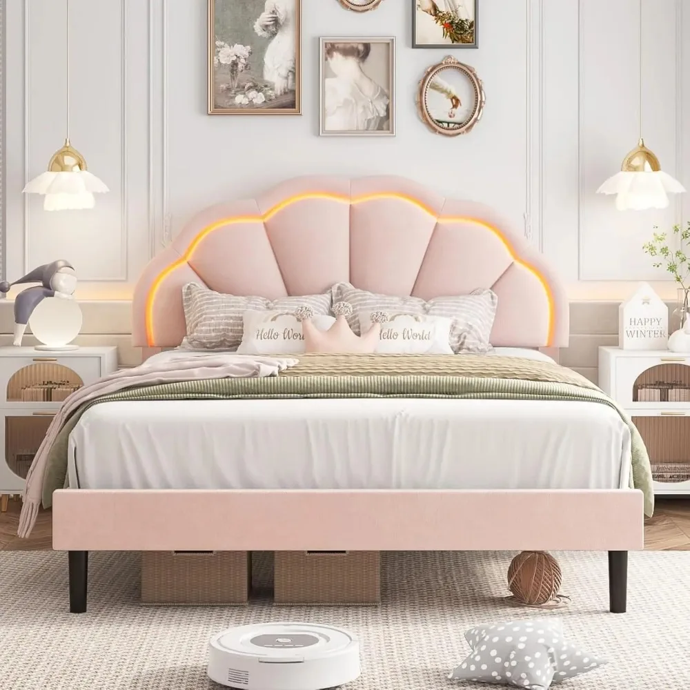 Full Upholstered Smart LED Bed Frame with Adjustable Chic Petal Headboard, Princess Full Size Platform Bed Frames for Kids
Full Upholstered Smart LED Bed Frame with Adjustable Chic Petal Headboard, Princess Full Size Platform Bed Frames for Kids