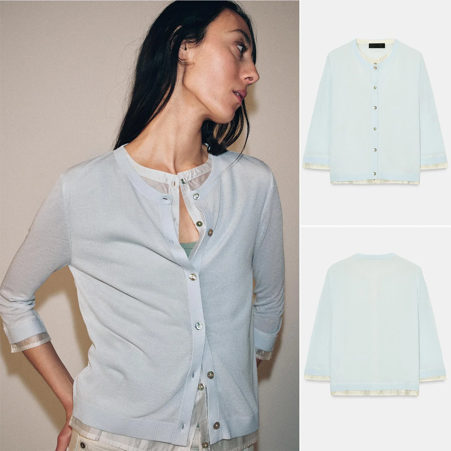 Spring New Street Style Women's Knitted Jacket 3/4 Sleeve round Neck Double Layer Effect Splicing Outerwear Polyester Fiber
Spring New Street Style Women's Knitted Jacket 3/4 Sleeve round Neck Double Layer Effect Splicing Outerwear Polyester Fiber