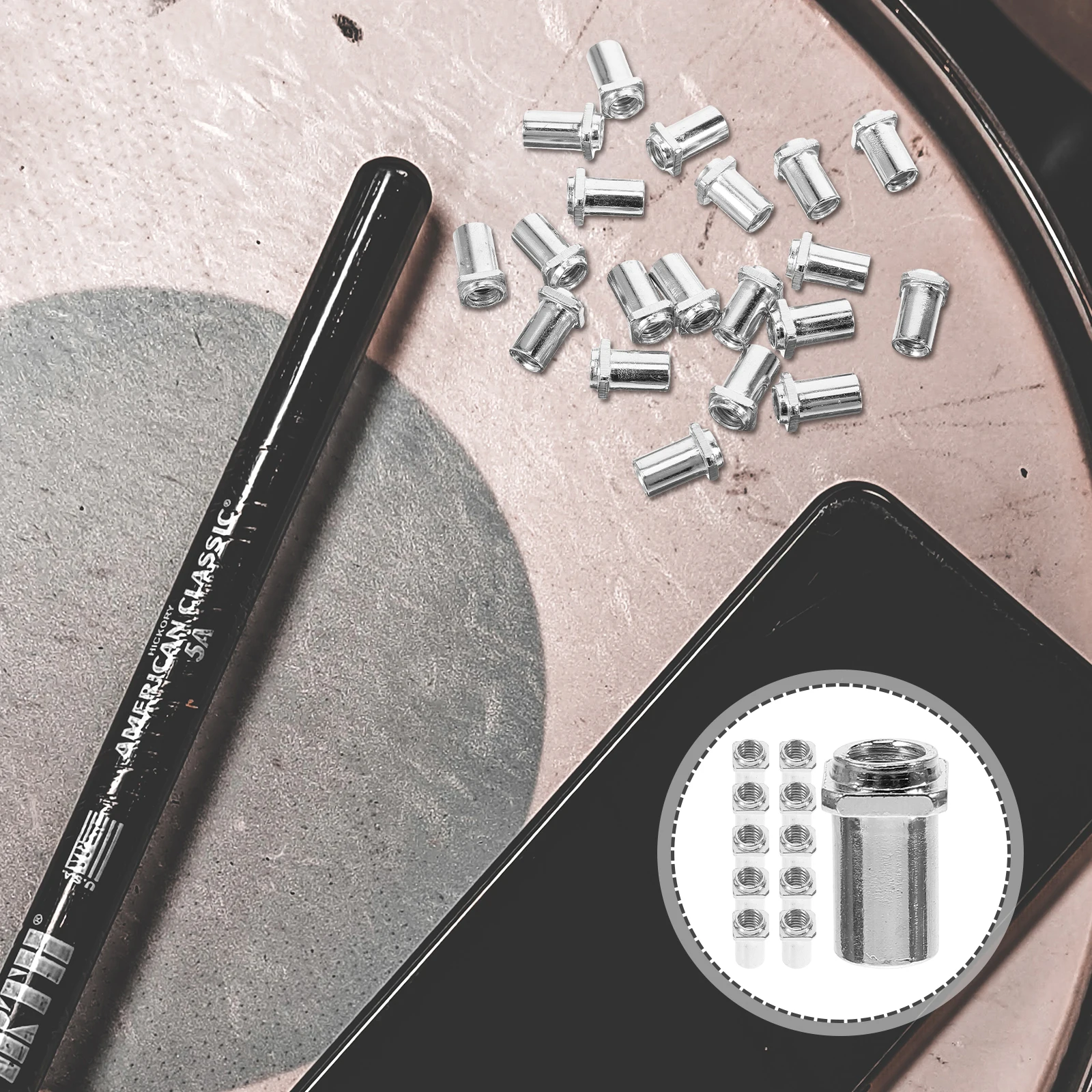 20pcs Drum Screw Nut M5 5MM Silver Replacement Swivel Nuts for Tom Lug Drum Accessories Tension Snare Tuner Practical Function
20pcs Drum Screw Nut M5 5MM Silver Replacement Swivel Nuts for Tom Lug Drum Accessories Tension Snare Tuner Practical Function