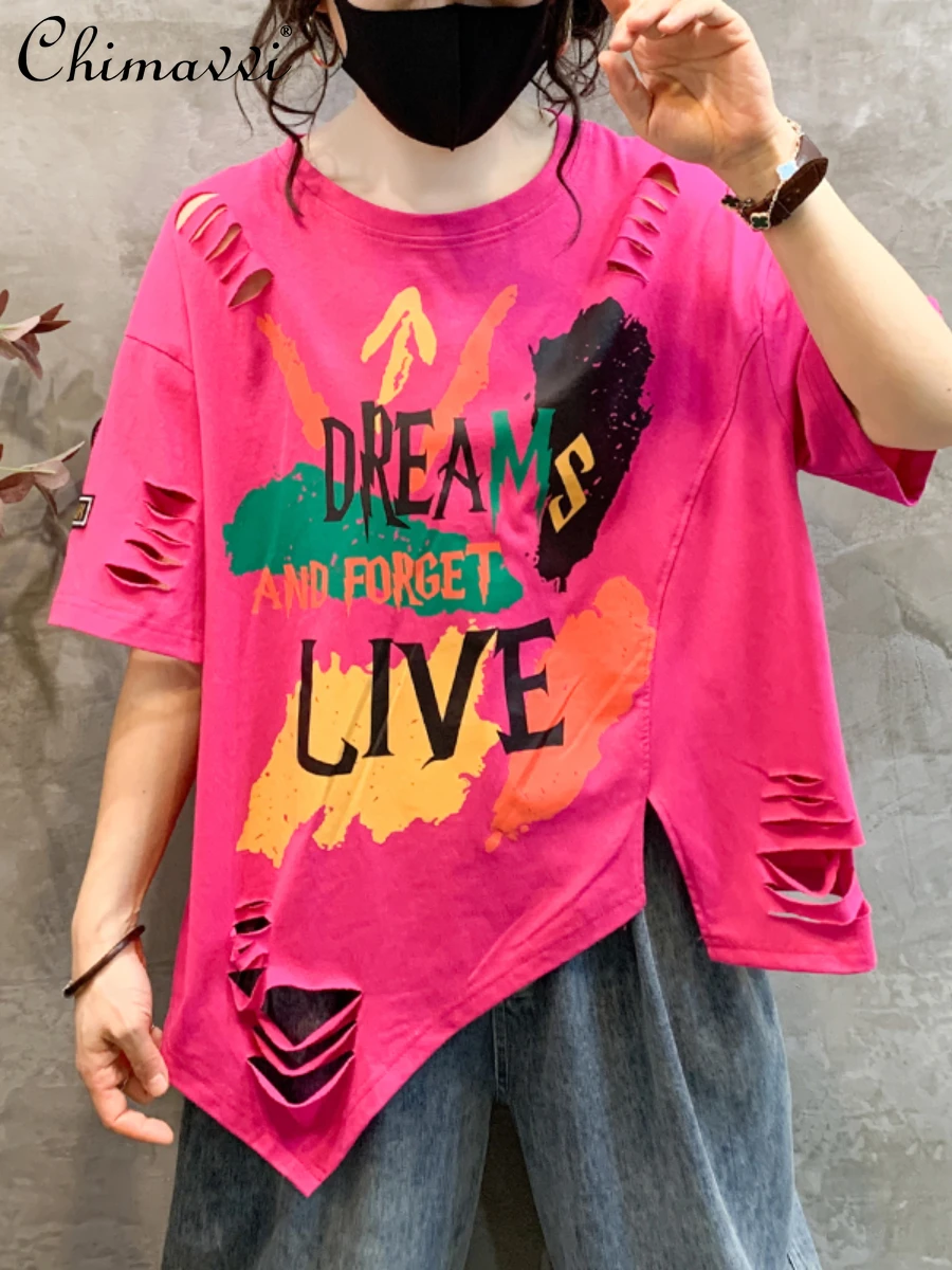 Large Size Fashion Ripped Irregular Top 2024 Summer New Loose Casual Letter Graffiti Short Sleeve Round Neck Women's T-shirt
Large Size Fashion Ripped Irregular Top 2024 Summer New Loose Casual Letter Graffiti Short Sleeve Round Neck Women's T-shirt