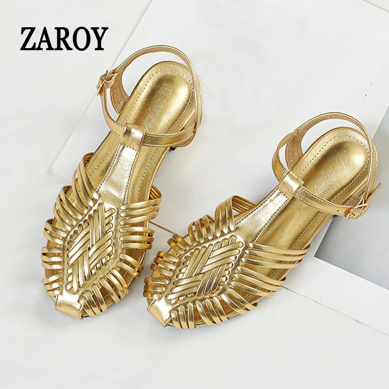 ZAROY Luxury Gold Brand Women Sandals Fashion Narrow Band Hollow Flat Sandals Summer Casual Weave Retro Roman Beach Sandalias
ZAROY Luxury Gold Brand Women Sandals Fashion Narrow Band Hollow Flat Sandals Summer Casual Weave Retro Roman Beach Sandalias