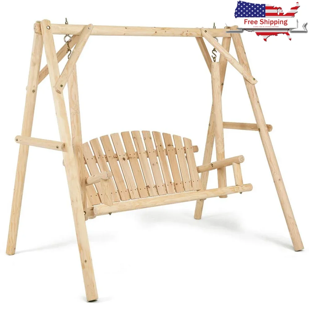 Wooden A-Frame Porch Swing Log Bench Ergonomic Curved Back Outdoor Patio Garden Swing Chair Rustic Comfort Gentle Motion
Wooden A-Frame Porch Swing Log Bench Ergonomic Curved Back Outdoor Patio Garden Swing Chair Rustic Comfort Gentle Motion