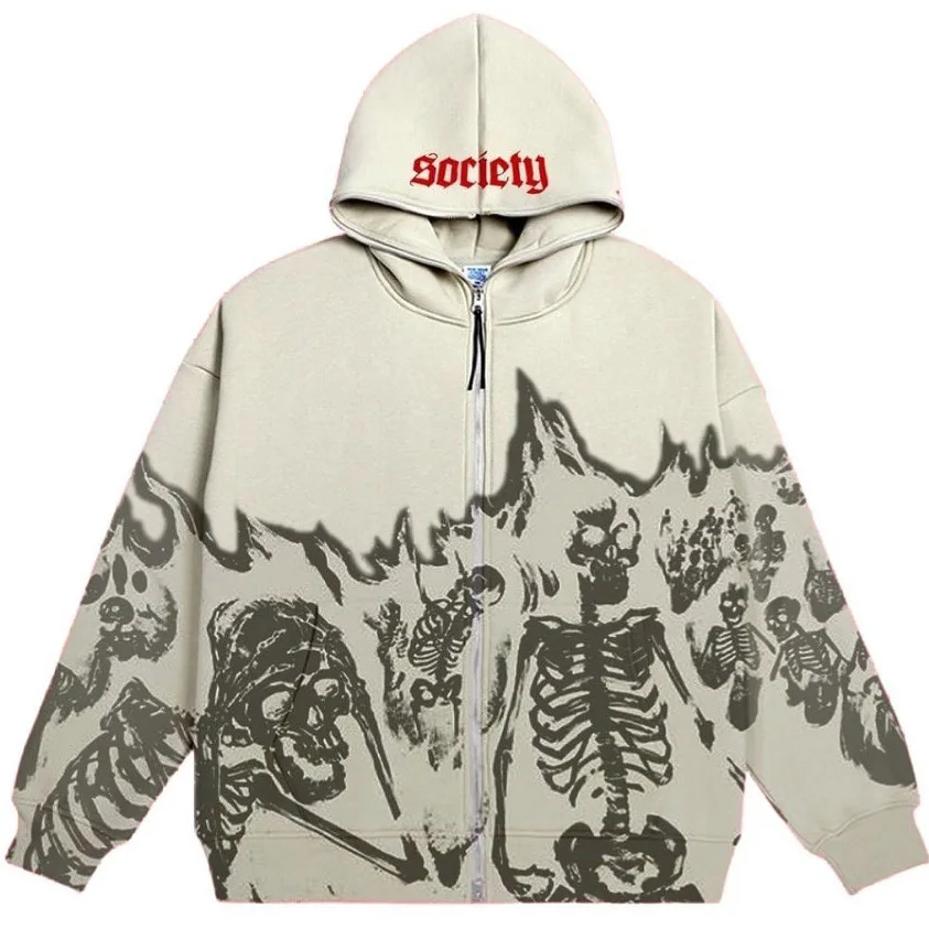 Autumn Winter Vintage Y2K Skeleton Hoodie Jacket for Women and Men New High Street Couple Style Skull Print Zip Up Outerwear
Autumn Winter Vintage Y2K Skeleton Hoodie Jacket for Women and Men New High Street Couple Style Skull Print Zip Up Outerwear