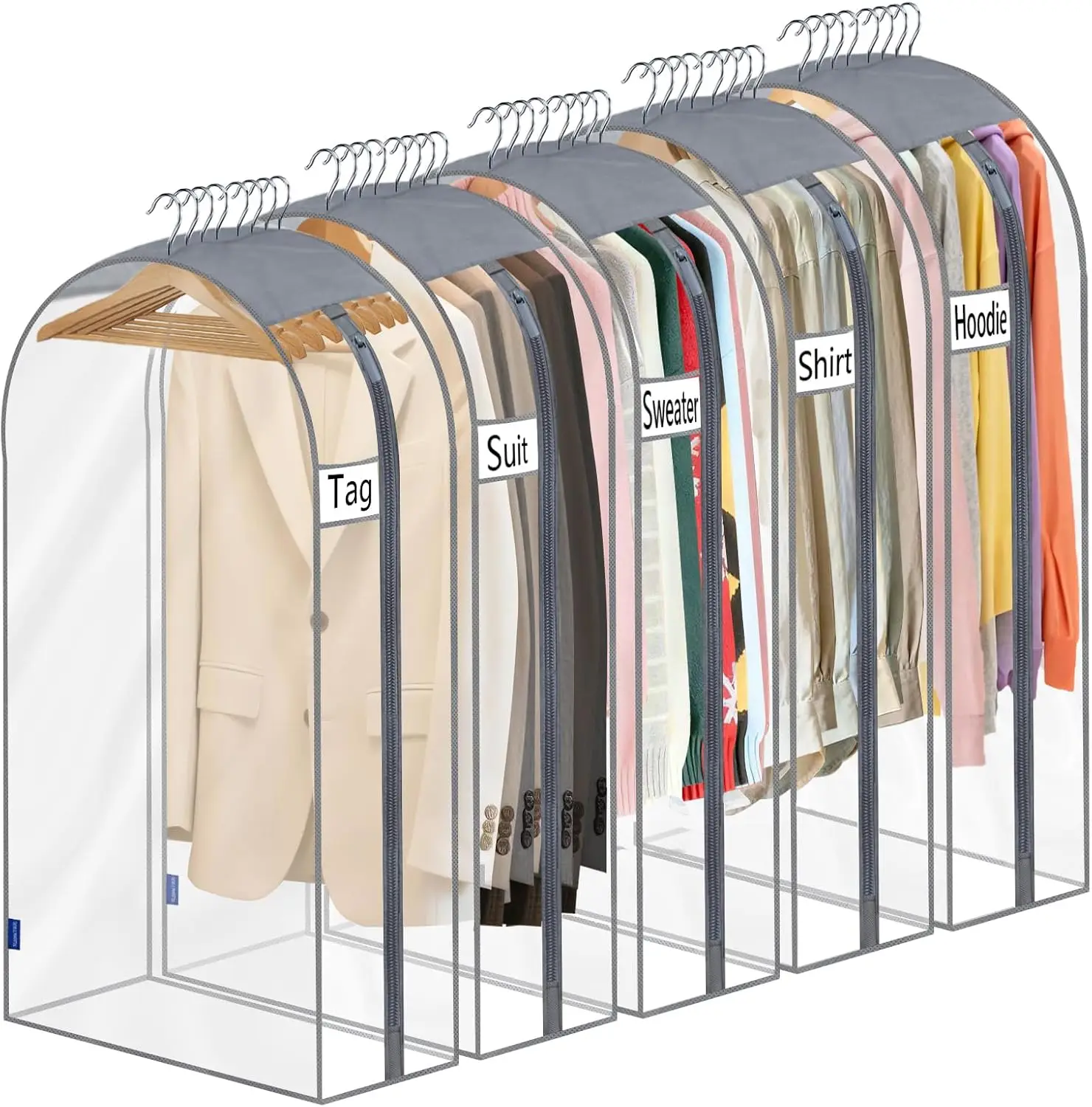 Clear Garment Bags 10" Side Gusset, 5-Pack Suit Covers for Closet Storage, Protects Shirts Coats Dresses
Clear Garment Bags 10" Side Gusset, 5-Pack Suit Covers for Closet Storage, Protects Shirts Coats Dresses