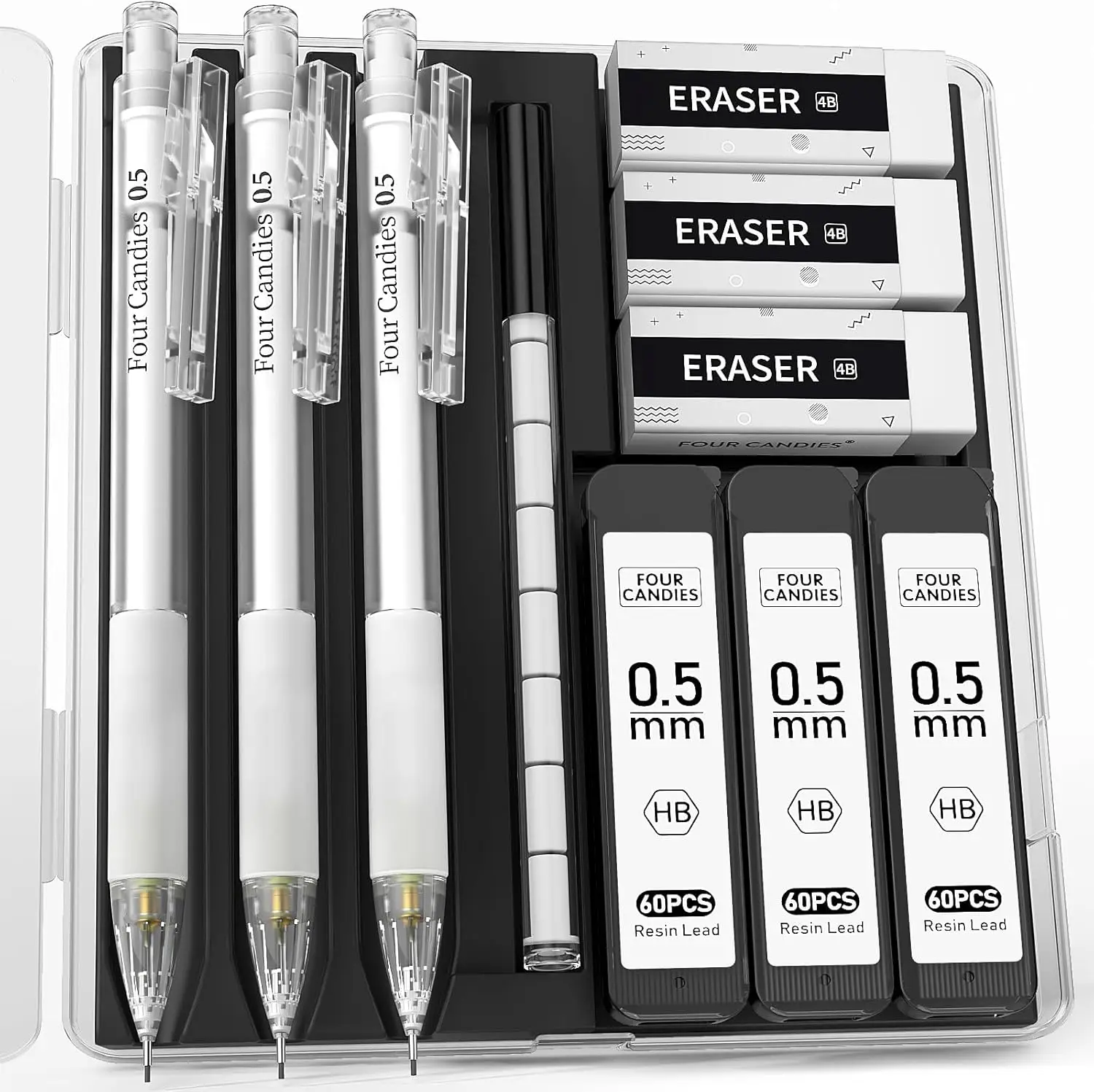 3PCS Mechanical Pencil Set with 180 Lead Refills, Erasers, Clear Case for Students
3PCS Mechanical Pencil Set with 180 Lead Refills, Erasers, Clear Case for Students