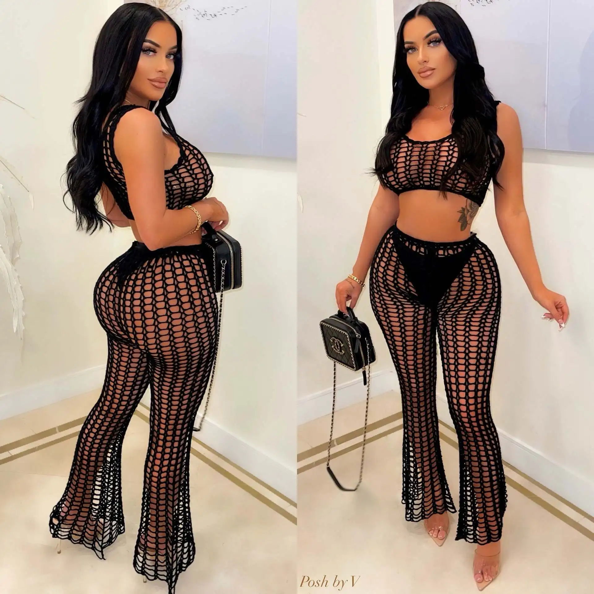 Hollow Perspective Two-piece Set Women Beach Trousers Mesh Handmade Hook Sexy Fashion Suit 2022 Summer Party Club Beach Wear
Hollow Perspective Two-piece Set Women Beach Trousers Mesh Handmade Hook Sexy Fashion Suit 2022 Summer Party Club Beach Wear