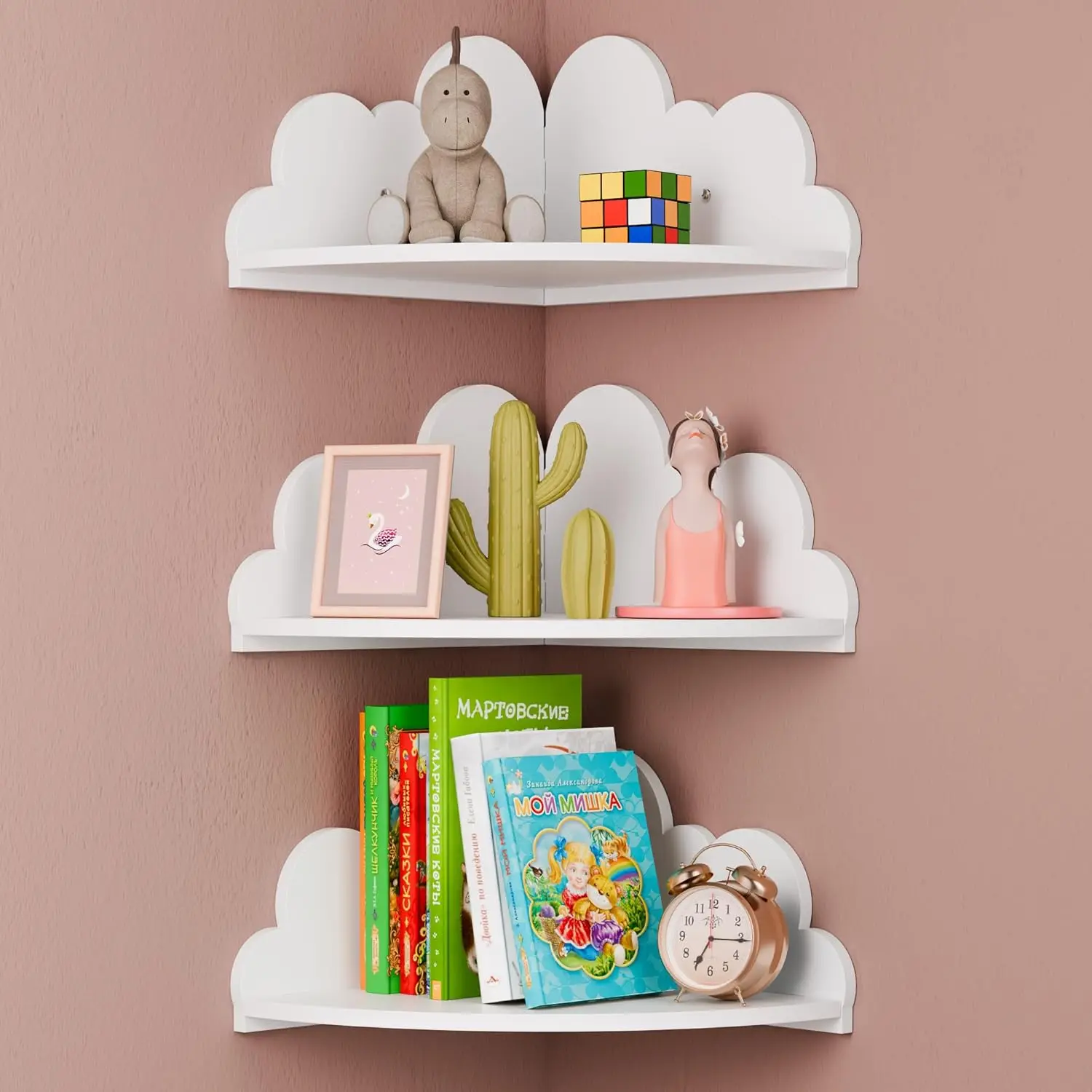 Set of 3 White Cloud Corner Shelves for Kids' Room, Floating Wall Display for Toys, Plants & Storage - Cute Nursery Decor
Set of 3 White Cloud Corner Shelves for Kids' Room, Floating Wall Display for Toys, Plants & Storage - Cute Nursery Decor