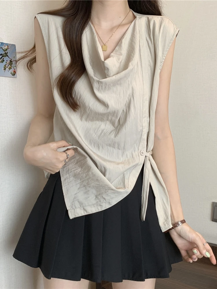Slimming Asymmetrical Sleeveless Vest Shirt Women's Summer plus Size Fashion Korean Style Regular Length Creative Pattern
Slimming Asymmetrical Sleeveless Vest Shirt Women's Summer plus Size Fashion Korean Style Regular Length Creative Pattern