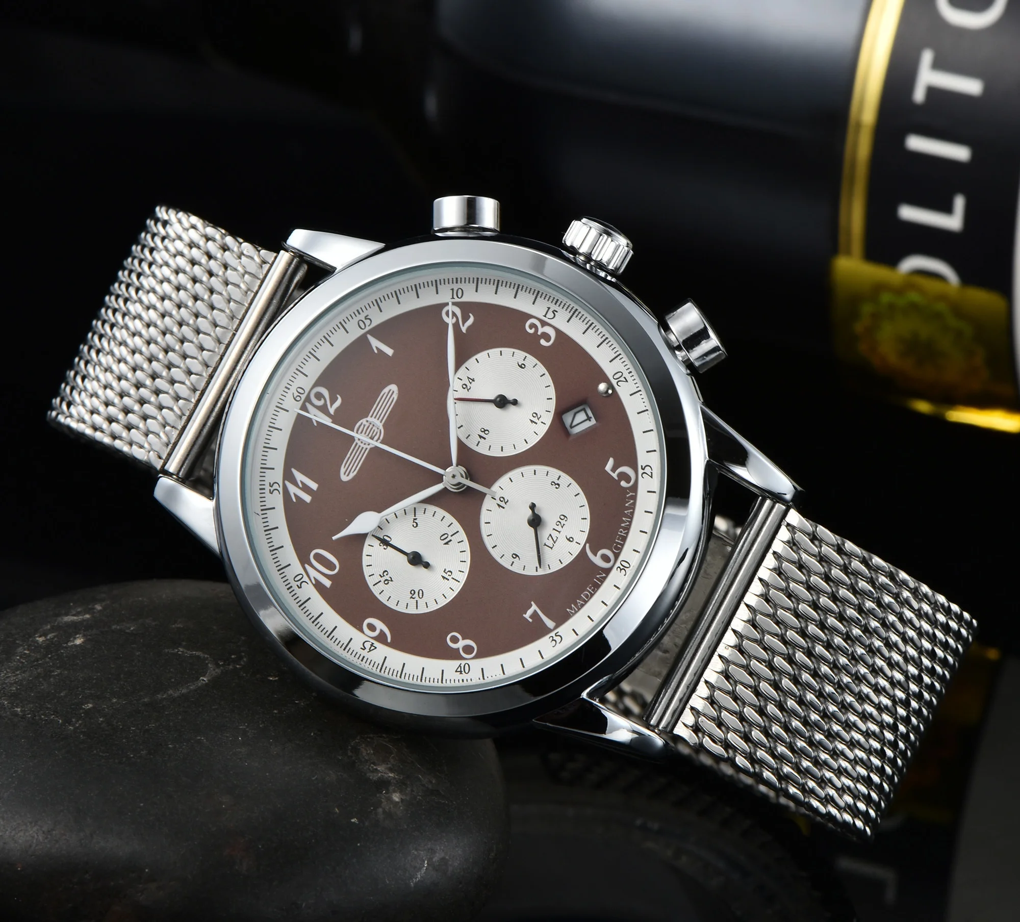 Vintage German Pilot Chronograph Men Watch, Brown/Blue Dial Options Stainless Steel Mesh/Leather Strap, Date Display, Casual Sport Quartz Wristwatch Men's and Women's Business Watches
Vintage German Pilot Chronograph Men Watch, Brown/Blue Dial Options Stainless Steel Mesh/Leather Strap, Date Display, Casual Sport Quartz Wristwatch Men's and Women's Business Watches