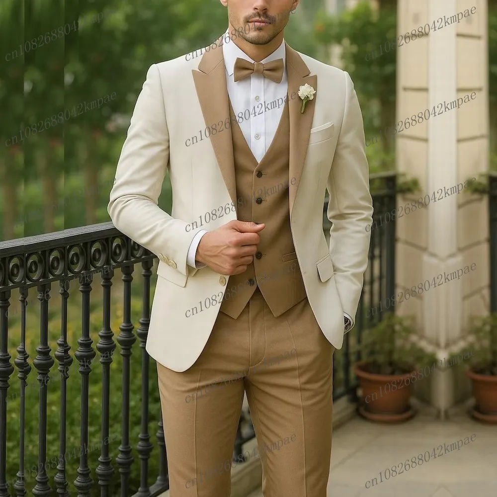 Ivory And Brown New Formal Men Suit Groom Groomsman Wedding Party Prom Business Male Tuxedos 3 Piece Set Blazer Vest Pants
Ivory And Brown New Formal Men Suit Groom Groomsman Wedding Party Prom Business Male Tuxedos 3 Piece Set Blazer Vest Pants