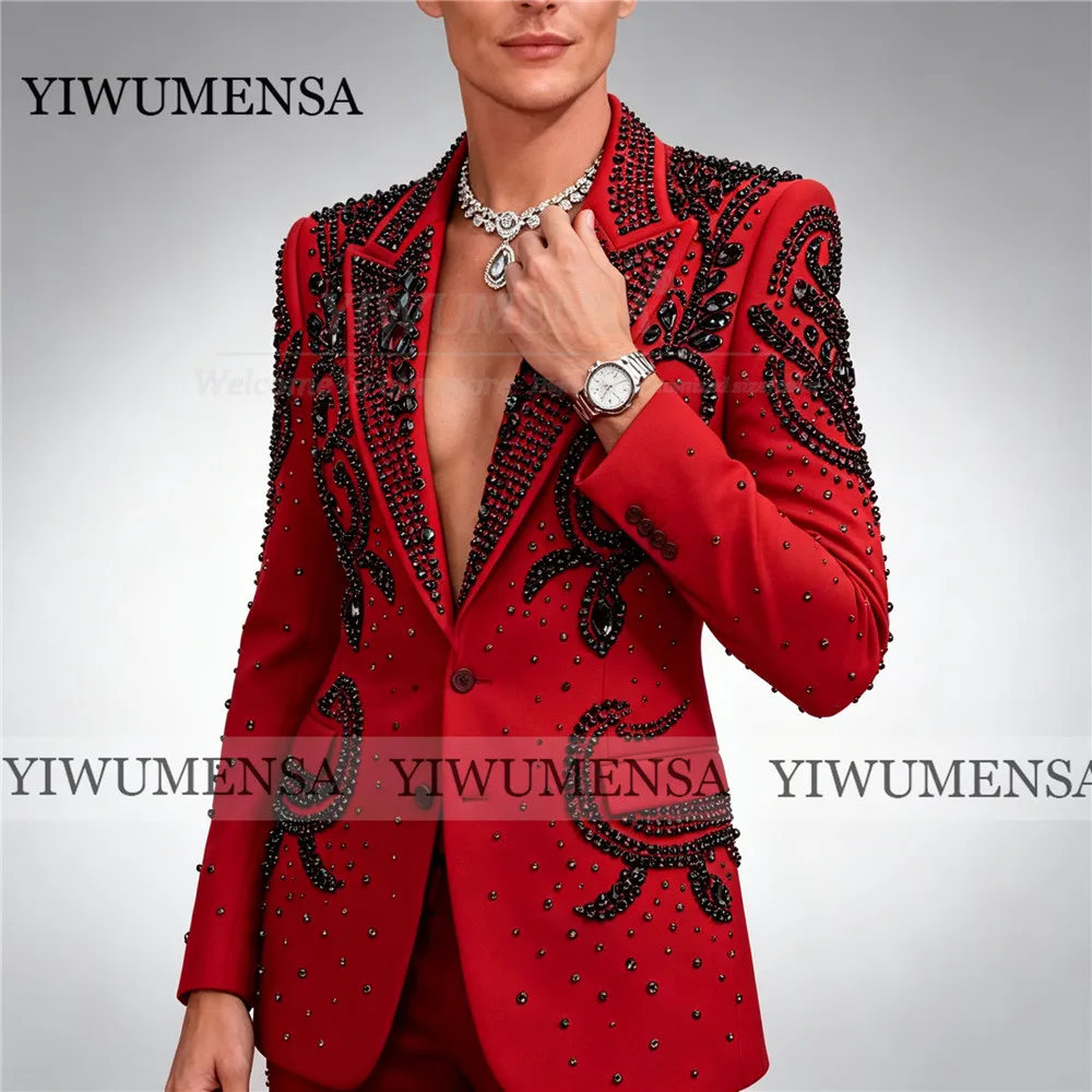 Exquisite Black Stones Diamonds Suit Men For Wedding Single Breasted Blazer Pants 2 Piece Set Costumes Hommes Customized Outfits
Exquisite Black Stones Diamonds Suit Men For Wedding Single Breasted Blazer Pants 2 Piece Set Costumes Hommes Customized Outfits