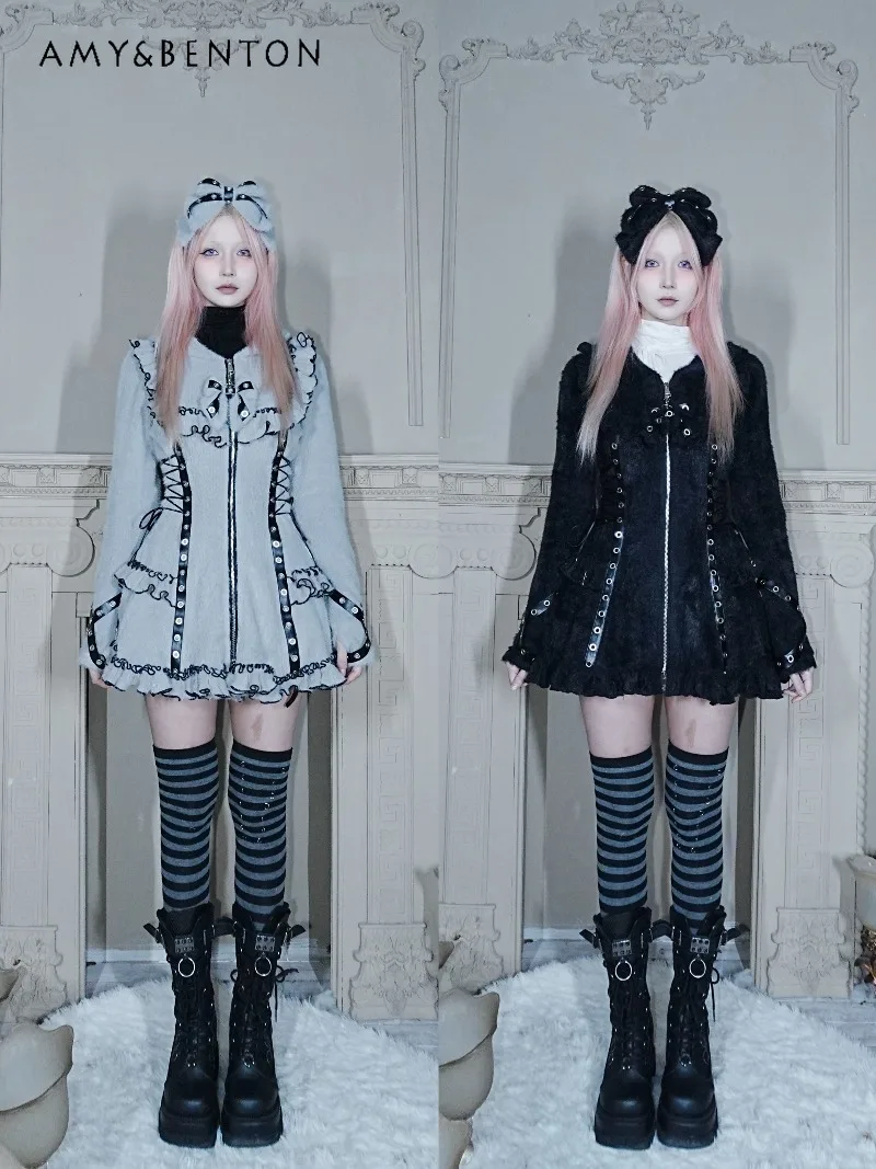 Subculture Gothic Cat Ear Hooded Plush Zipper Dress Women Punk Style Slim Three-Dimensional Decoration Bow Tie Ruffle Mini Dress
Subculture Gothic Cat Ear Hooded Plush Zipper Dress Women Punk Style Slim Three-Dimensional Decoration Bow Tie Ruffle Mini Dress