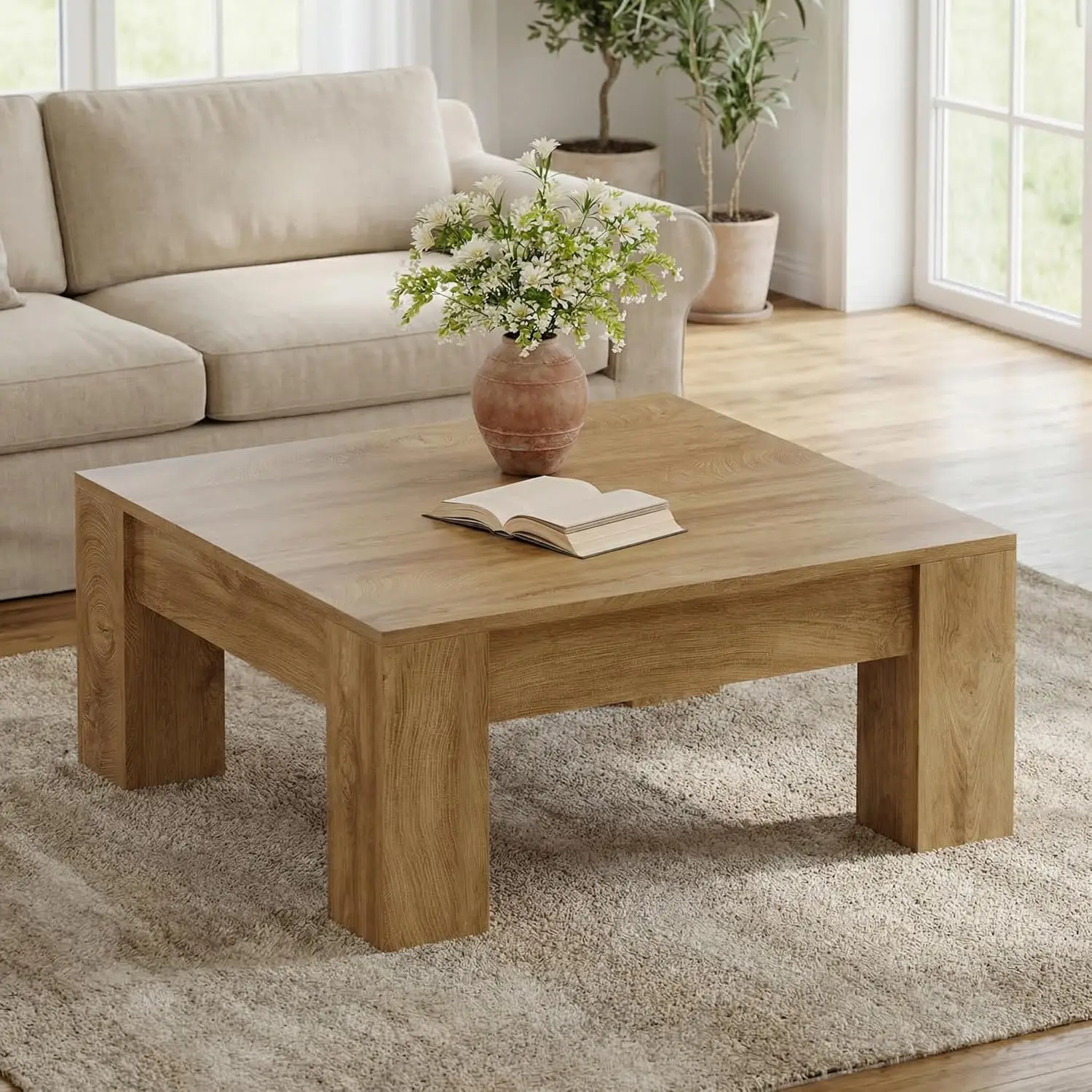 39.4" Square Coffee Table Modern Farmhouse Thick Sturdy Legs Spacious Top Living Room Center, Customized
39.4" Square Coffee Table Modern Farmhouse Thick Sturdy Legs Spacious Top Living Room Center, Customized