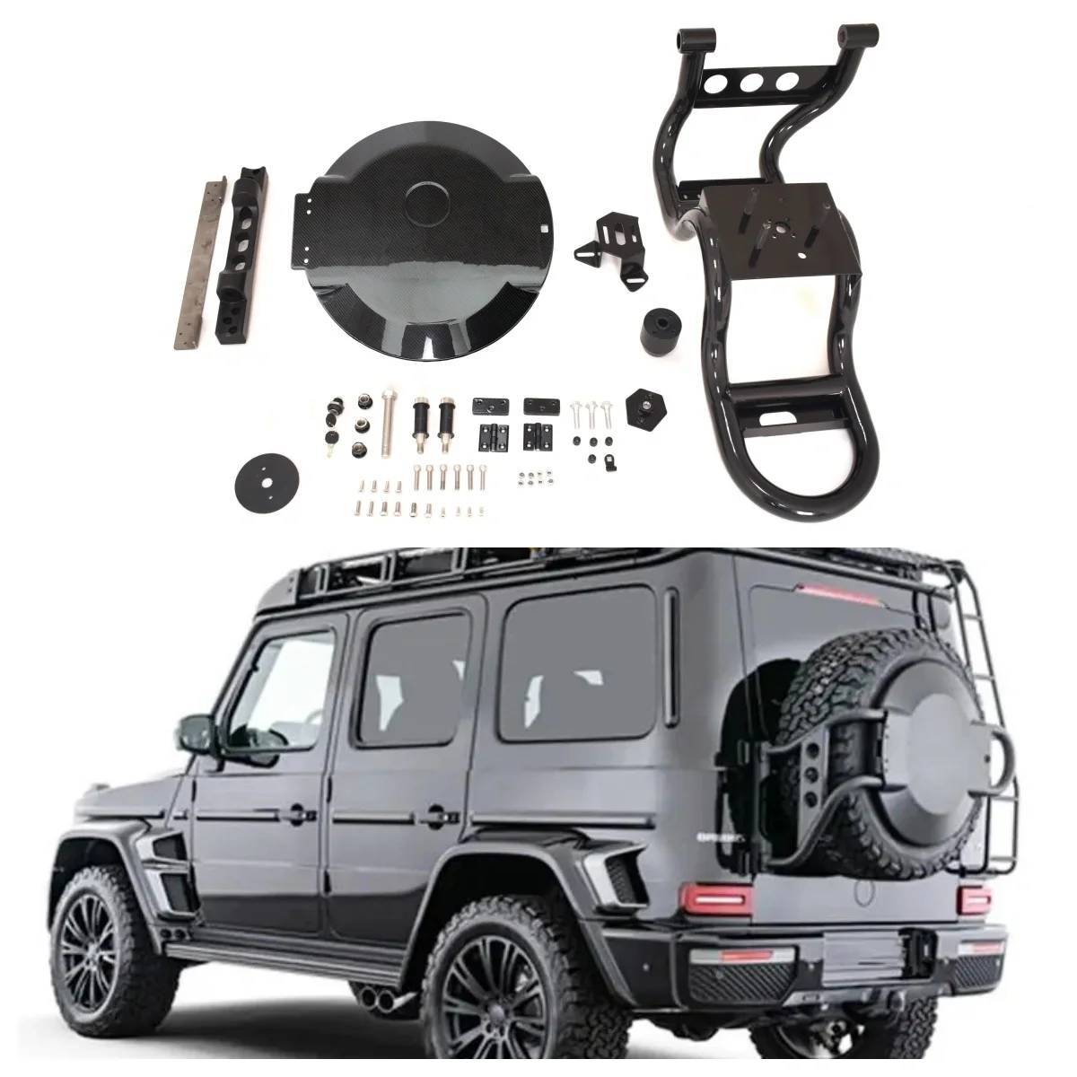 G Wagon W463A W464 4X4 Style G63 G65 G500 G550 G350 Carbon Fiber Rack Rear Spare Tyre With Holders
G Wagon W463A W464 4X4 Style G63 G65 G500 G550 G350 Carbon Fiber Rack Rear Spare Tyre With Holders