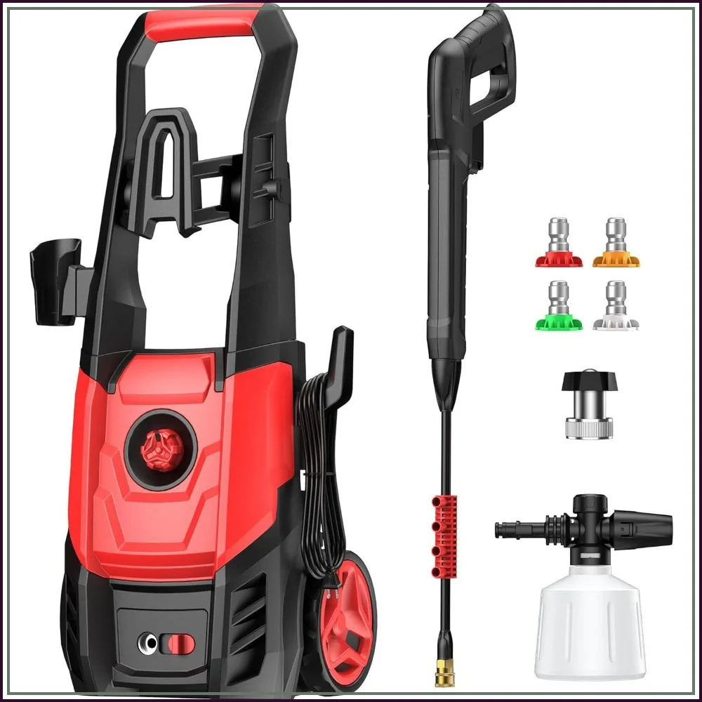 Electric Pressure Washer with Foam Cannon & 4 Quick Connect Nozzles, Portable High Pressure Cleaning Machine for Cars Driveways Patios
Electric Pressure Washer with Foam Cannon & 4 Quick Connect Nozzles, Portable High Pressure Cleaning Machine for Cars Driveways Patios