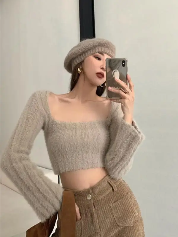 Сексуальный облегающий вязаный свитер с квадратным вырезом и длинными рукавами, черный базовый слой, женский, осенне-зимний, модный, для повседневной носки
Сексуальный облегающий вязаный свитер с квадратным вырезом и длинными рукавами, черный базовый слой, женский, осенне-зимний, модный, для повседневной носки