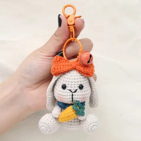 Handmade Knitted Long ears Rabbit Doll Key Chain Kawaii Cartoon Animal Crochet Dolls Toys Pendant Ornament Room Bag Decor Gifts