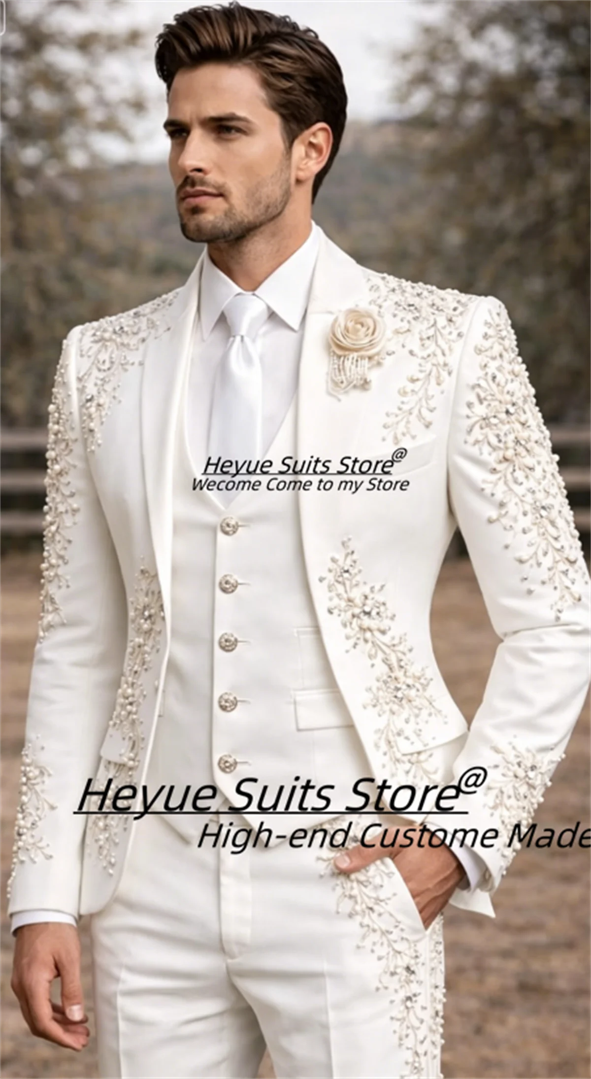 Shiny Crystal Embroidery Groom Wedding Tuxedos Customized Slim Fit Peak Lapel Men Suits Male Prom Blazers 3 Pcs Sets Ropa Hombre
Shiny Crystal Embroidery Groom Wedding Tuxedos Customized Slim Fit Peak Lapel Men Suits Male Prom Blazers 3 Pcs Sets Ropa Hombre