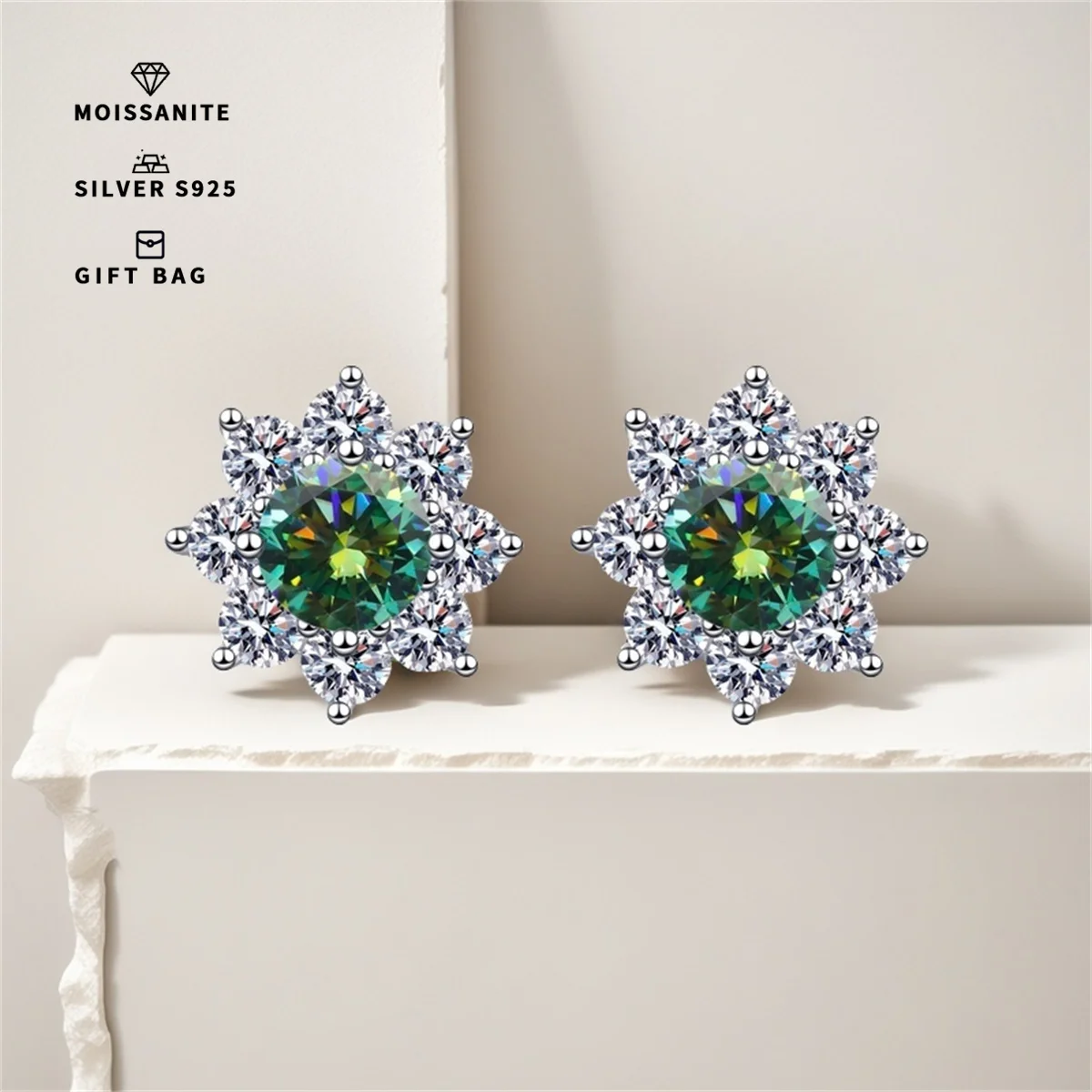 A pair of S925 silver Platinum plating Dark green GRA Moissanite sunflower earrings for women's fine jewelry elegant style
A pair of S925 silver Platinum plating Dark green GRA Moissanite sunflower earrings for women's fine jewelry elegant style