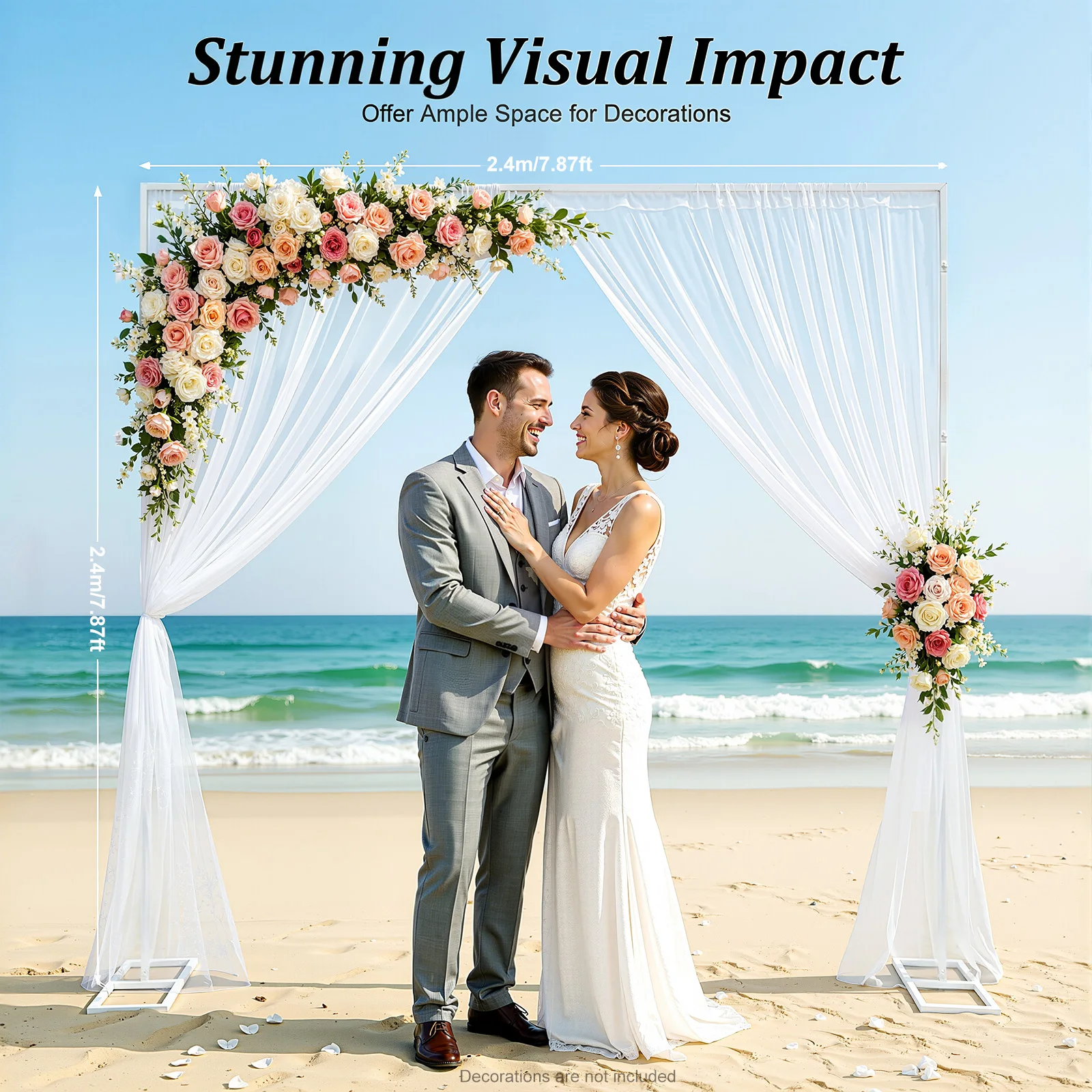 2.4 x 2.4 m Gold Wedding Arch Stand Metal Backdrop Frame Wedding Backdrop Stand for Ceremony Balloon Floral Decor
2.4 x 2.4 m Gold Wedding Arch Stand Metal Backdrop Frame Wedding Backdrop Stand for Ceremony Balloon Floral Decor