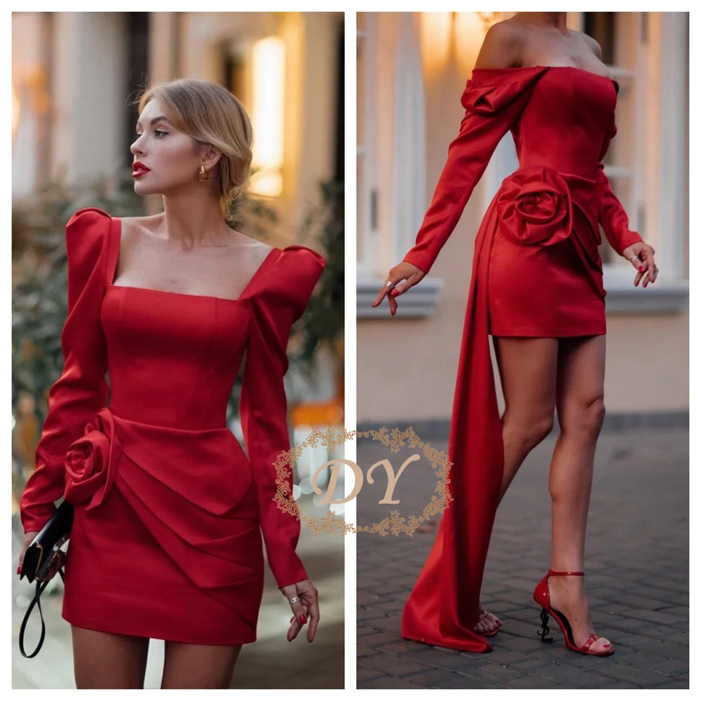DY Modern Red Mermaid Short Prom Cocktail Dress Pleated Satin Full Sleeves Mini Wedding Paty Gown Customized Vestidos De Fiesta
DY Modern Red Mermaid Short Prom Cocktail Dress Pleated Satin Full Sleeves Mini Wedding Paty Gown Customized Vestidos De Fiesta