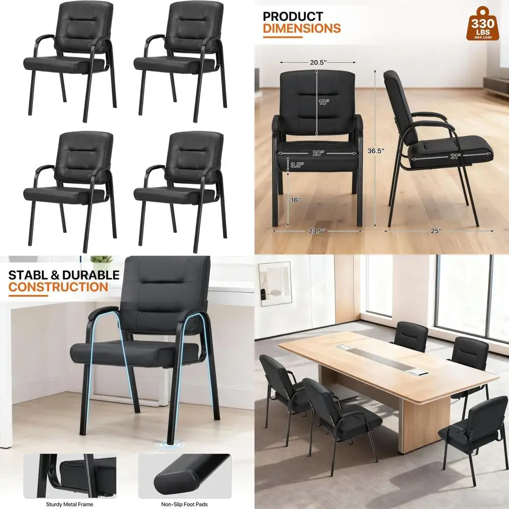 Черные гостевые стулья из искусственной кожи с мягкими подлокотниками, выдерживающие до 300 фунтов, комплект из 4 штук, подходят для офиса и дома.
Черные гостевые стулья из искусственной кожи с мягкими подлокотниками, выдерживающие до 300 фунтов, комплект из 4 штук, подходят для офиса и дома.