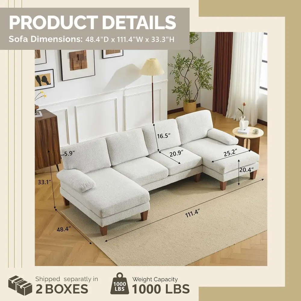 110 UShaped Sectional Couch with Two Chaise, Affordable Small Sofa with 4 Seats, Chenille Fabric Comfy Couches for Living Room,
110 UShaped Sectional Couch with Two Chaise, Affordable Small Sofa with 4 Seats, Chenille Fabric Comfy Couches for Living Room,
