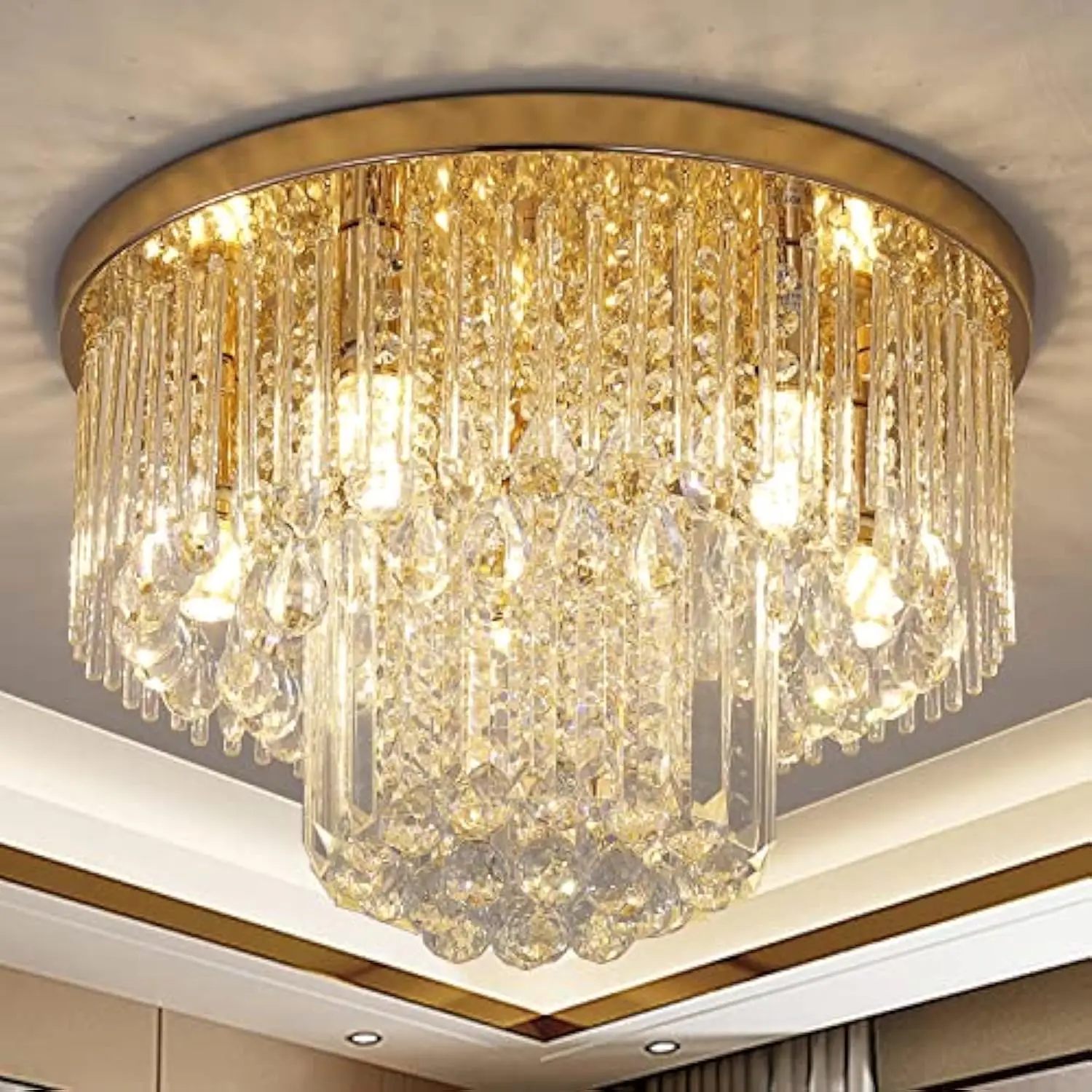 Gold Crystal Raindrop Chandelier Flush Mount Ceiling Light, 5 Lights Modern Round K9 Crystal Chandelier Light Fixtures for Bedr
Gold Crystal Raindrop Chandelier Flush Mount Ceiling Light, 5 Lights Modern Round K9 Crystal Chandelier Light Fixtures for Bedr