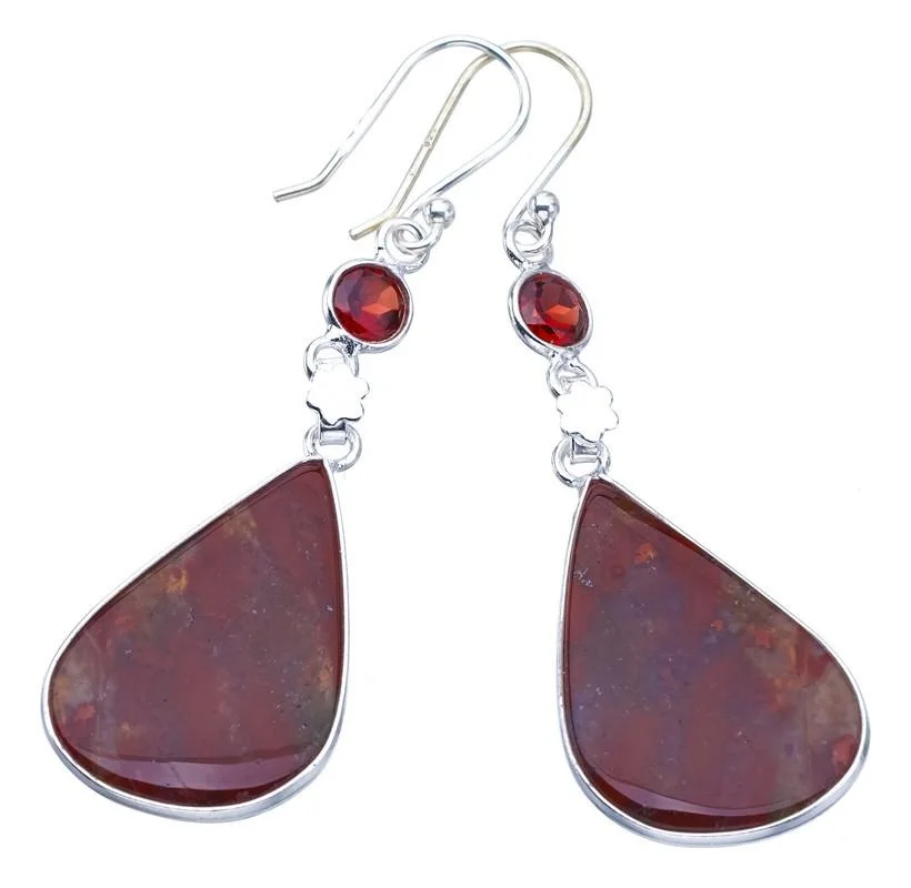StarGems Blood Stone Garnet Flower Handmade 925 Sterling Silver Earrings 2" F6379
StarGems Blood Stone Garnet Flower Handmade 925 Sterling Silver Earrings 2" F6379