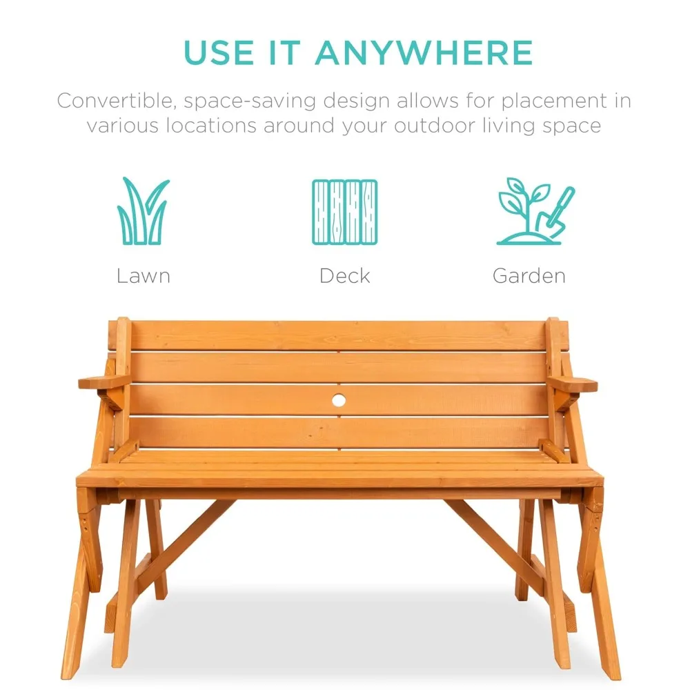 2-in-1 Transforming Interchangeable Outdoor Wooden Picnic Table Garden Bench for Backyard, Porch, Patio, Customized
2-in-1 Transforming Interchangeable Outdoor Wooden Picnic Table Garden Bench for Backyard, Porch, Patio, Customized
