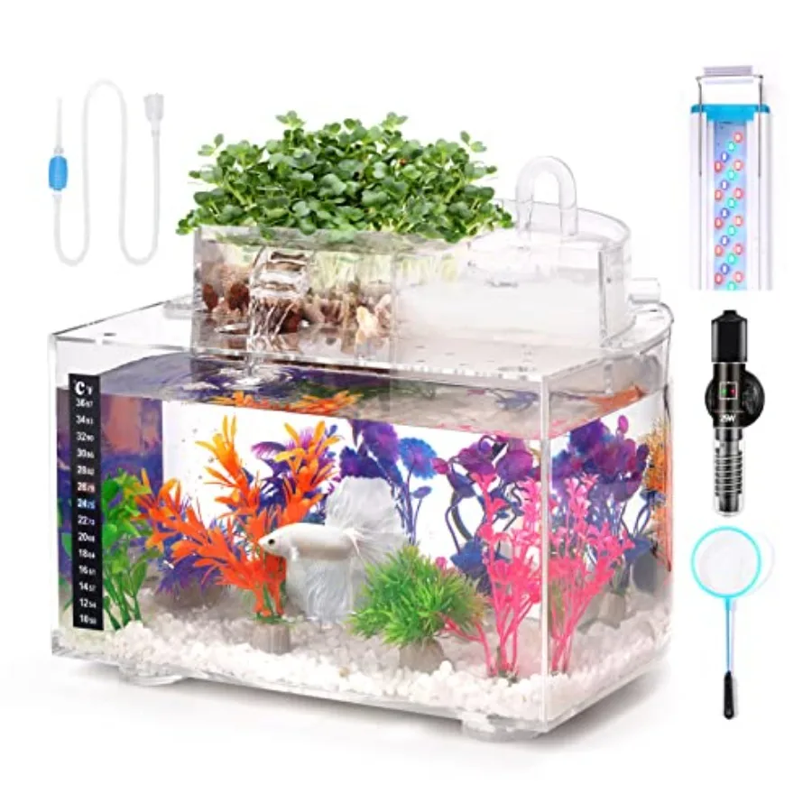 Betta Fish Tank Kit 2.5 Gallon Aquarium Self-Cleaning with LED Light Filter Heater Decorations and Accessories - Ideal for Hydr
Betta Fish Tank Kit 2.5 Gallon Aquarium Self-Cleaning with LED Light Filter Heater Decorations and Accessories - Ideal for Hydr