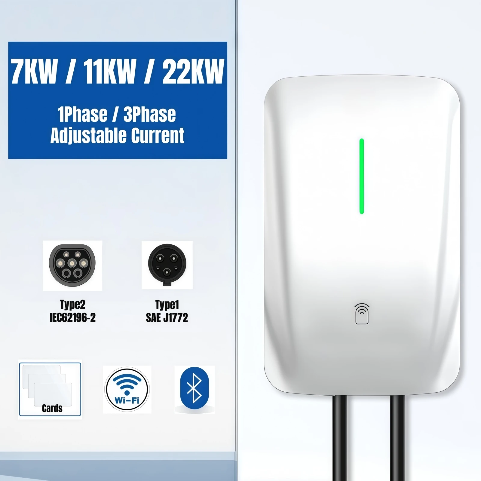 Electric Car Charger 7KW 11KW 22KW Wallbox 3Phase EV Charger Type 2 IEC62196 Type 1 J1772 Socket 5M Cable with Cards APP
Electric Car Charger 7KW 11KW 22KW Wallbox 3Phase EV Charger Type 2 IEC62196 Type 1 J1772 Socket 5M Cable with Cards APP