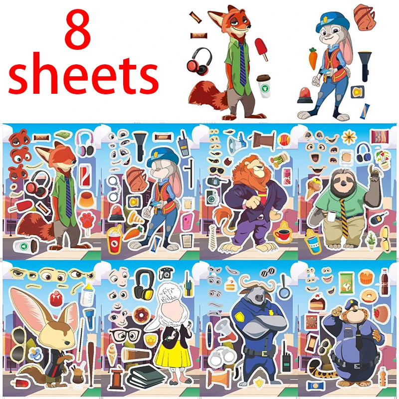 8Sheets Disney Zootopia Educational Sticker Anime Judy Nick Puzzle Stickers Funny Assemble Jigsaw DIY Make Face Decals Toys Gift
8Sheets Disney Zootopia Educational Sticker Anime Judy Nick Puzzle Stickers Funny Assemble Jigsaw DIY Make Face Decals Toys Gift
