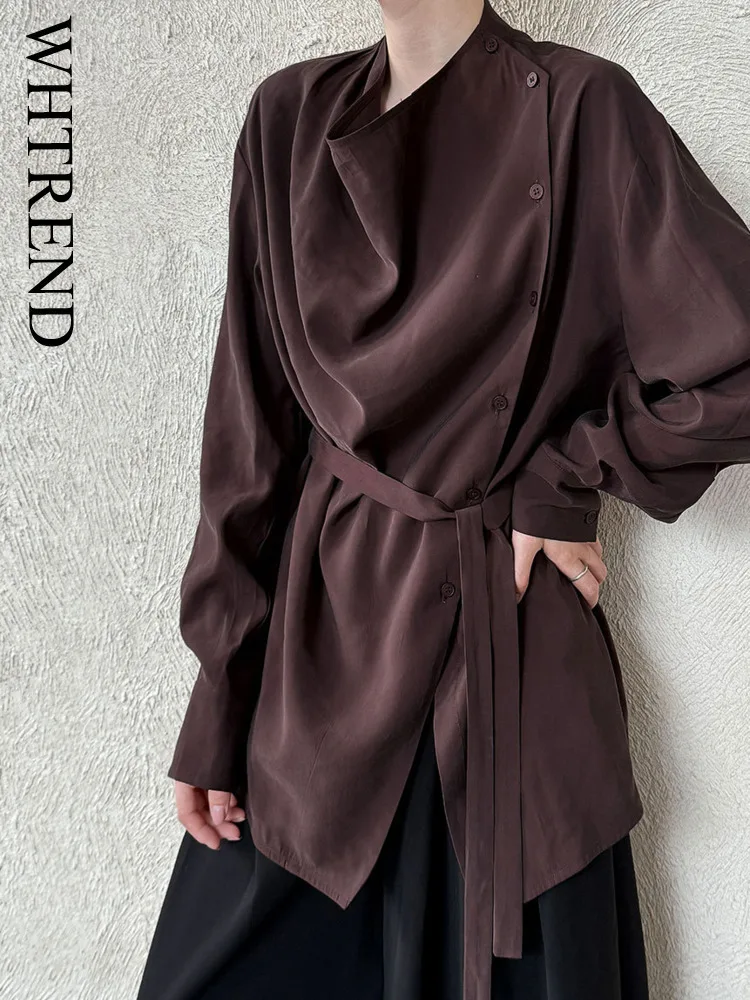 WHTREND Korean Style Niche Swing Collar Tie Waist Blouse For Women 2025 Autumn New Elegant Irregular Shirt WH1283
WHTREND Korean Style Niche Swing Collar Tie Waist Blouse For Women 2025 Autumn New Elegant Irregular Shirt WH1283