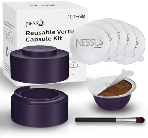 Nessus Reusable Vertuo Capsule Kit with 100 Foil Lids & Tools (Purple)
Nessus Reusable Vertuo Capsule Kit with 100 Foil Lids & Tools (Purple)