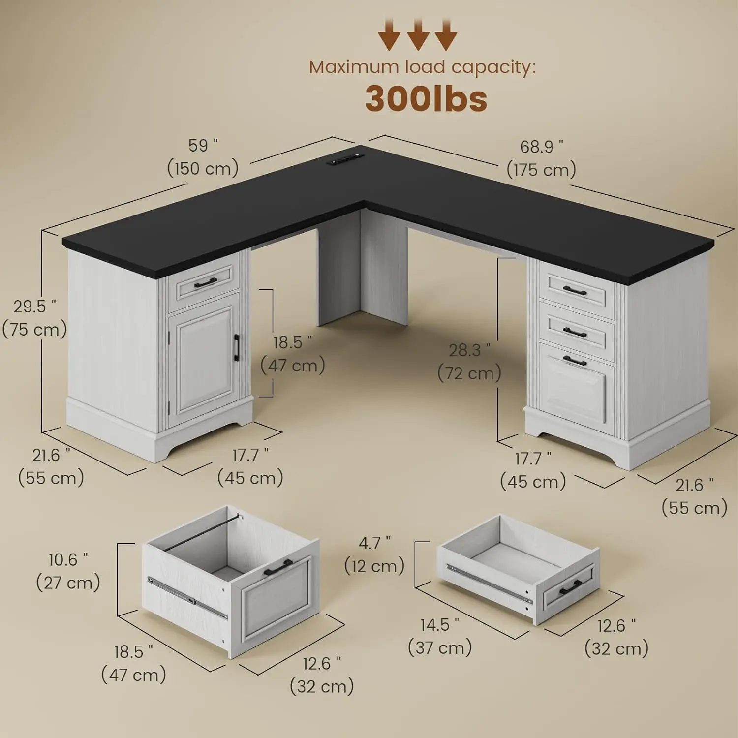 L-Shaped Home Office Desk with Drawer and Outlet, White Corner Workstation with Storage
L-Shaped Home Office Desk with Drawer and Outlet, White Corner Workstation with Storage