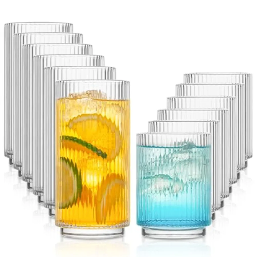Ribbed Drinking Glasses Set of 12 6 Highball Glasses 12oz, 6 Rocks Cocktail Glasses 8oz Everyday Glassware, Glass Cups for Iced
Ribbed Drinking Glasses Set of 12 6 Highball Glasses 12oz, 6 Rocks Cocktail Glasses 8oz Everyday Glassware, Glass Cups for Iced
