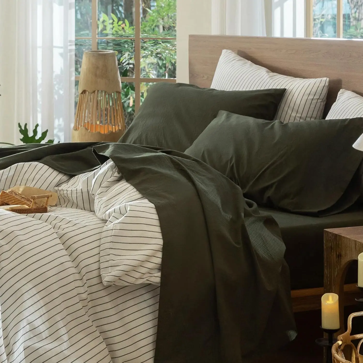 Queen Sheet Set 100% Washed Cotton Linen Texture Breathable Soft Comfy Deep Pocket Olive Green
Queen Sheet Set 100% Washed Cotton Linen Texture Breathable Soft Comfy Deep Pocket Olive Green