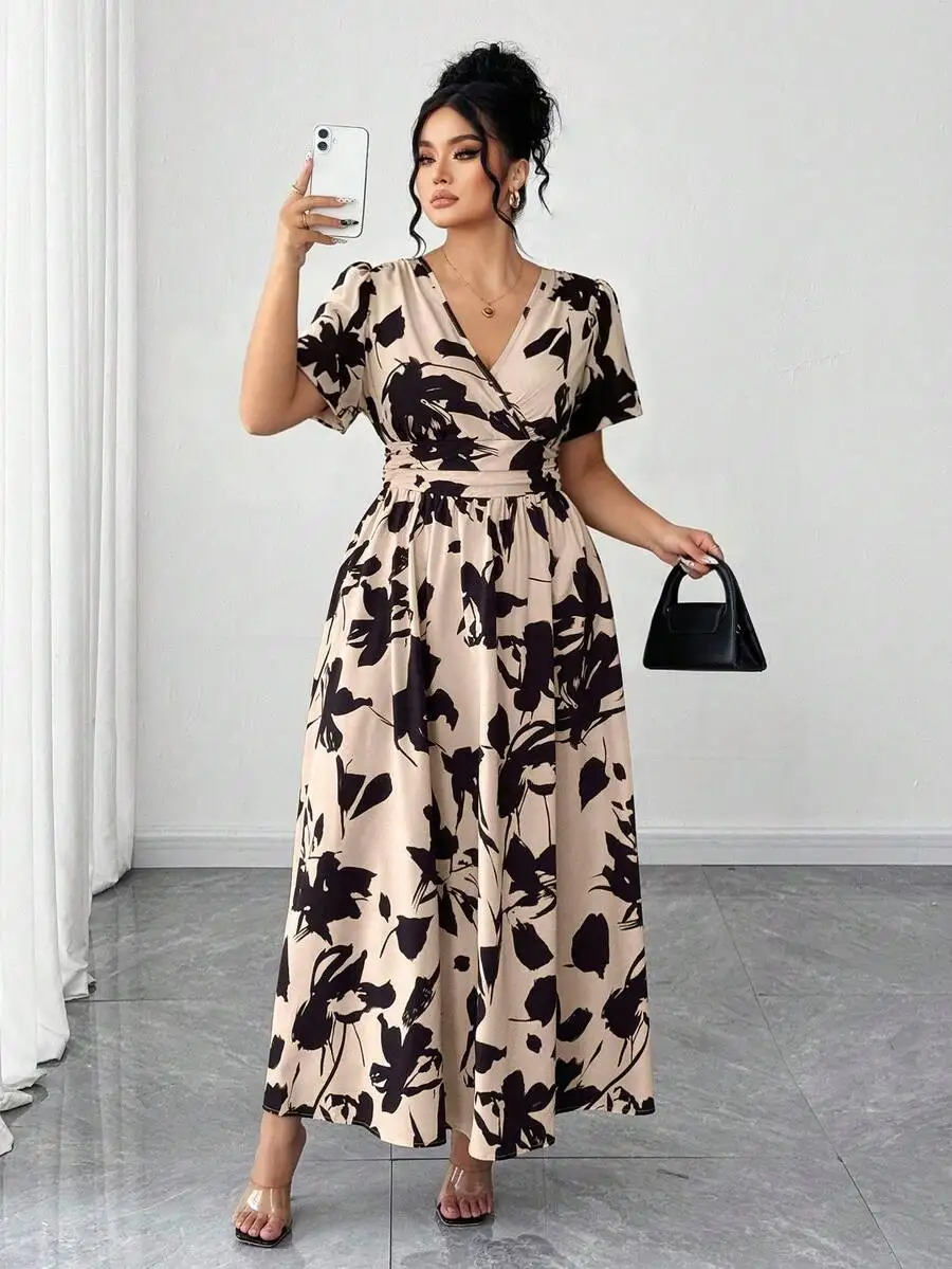 Plus Size Women V-Neck Short Sleeve Floral Print Maxi Dress Spring Summer Elegant Vacation Dress
Plus Size Women V-Neck Short Sleeve Floral Print Maxi Dress Spring Summer Elegant Vacation Dress