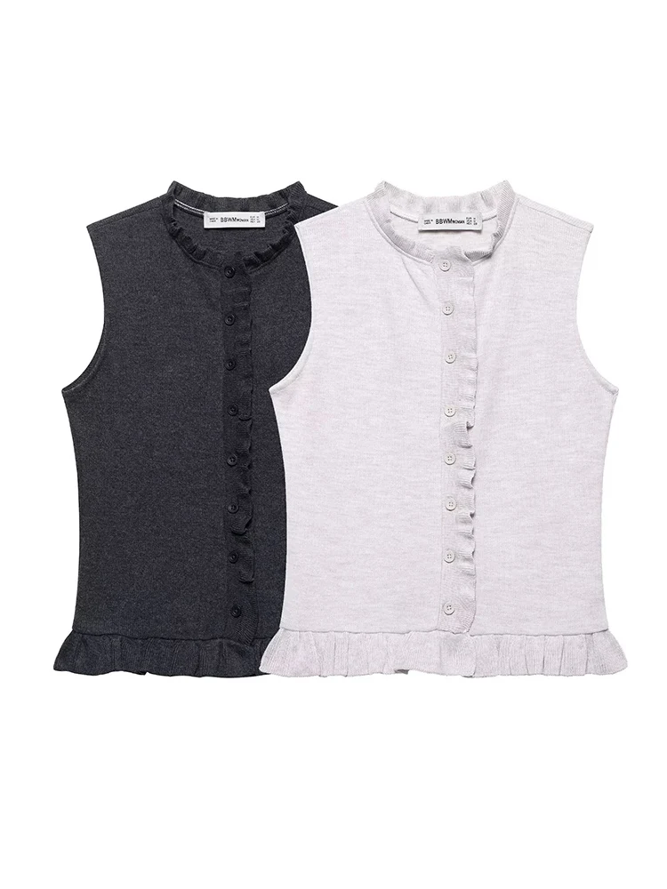 SIYANG Women Fashion Solid Ruffled Single Breasted Knitted Vest Tank Tops Vintage O-Neck Sleeveless Female Chic Lady Top
SIYANG Women Fashion Solid Ruffled Single Breasted Knitted Vest Tank Tops Vintage O-Neck Sleeveless Female Chic Lady Top