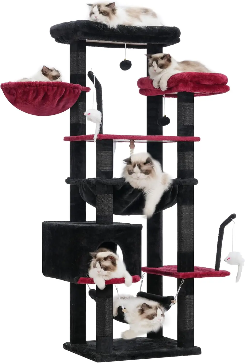 Cat Tower for Large Cats with 2 Big Platforms, 2 Baskets, condo and Toys, 63" Cat Scratching Posts for Indoor Cats, Black
Cat Tower for Large Cats with 2 Big Platforms, 2 Baskets, condo and Toys, 63" Cat Scratching Posts for Indoor Cats, Black