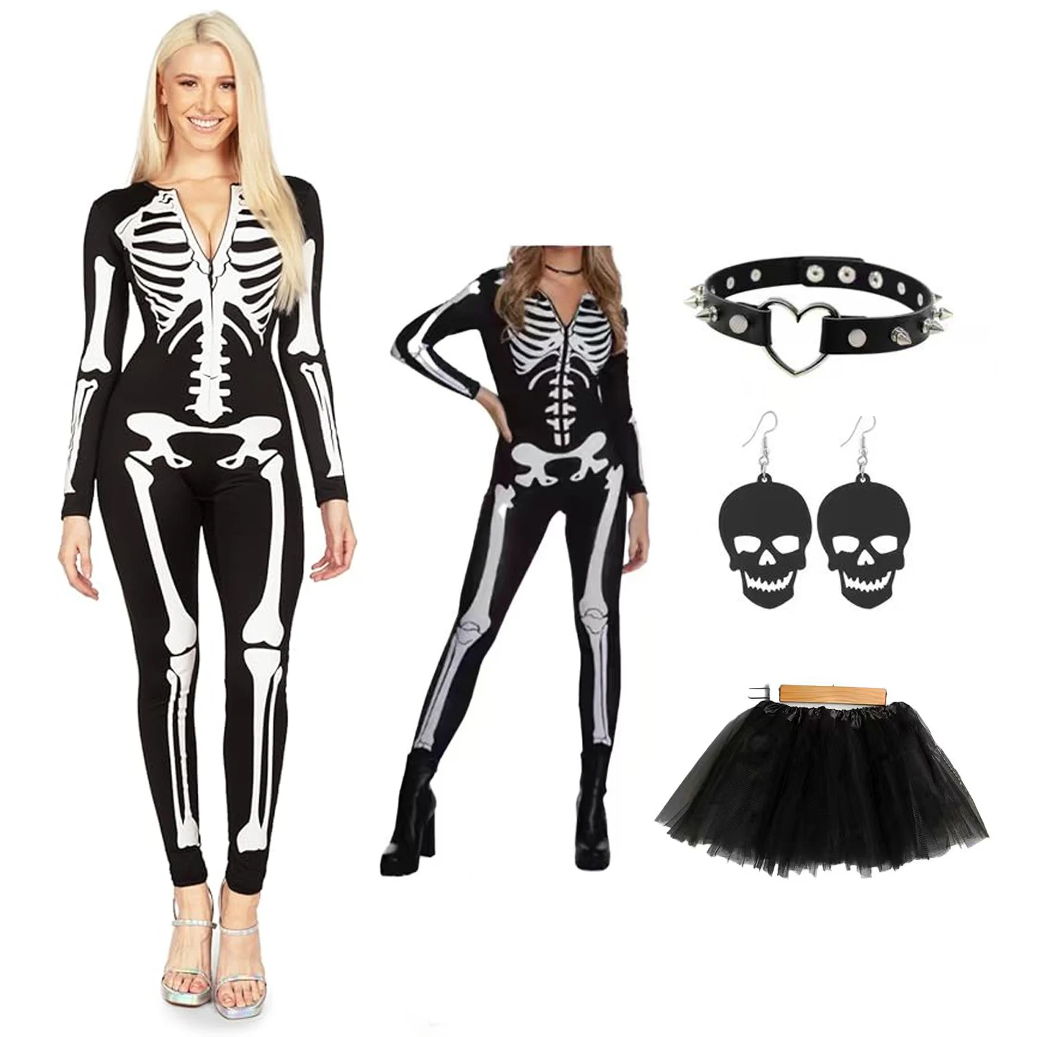PESENAR Хэллоуин костюм скелета для женщин комплект для взрослых панк кости платье-пачка шиньон ожерелье 
PESENAR Хэллоуин костюм скелета для женщин комплект для взрослых панк кости платье-пачка шиньон ожерелье