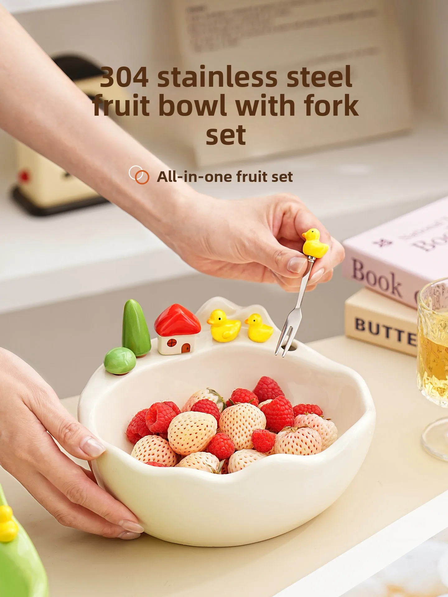Cartoon Ceramic Fruit Bowl Draining Basket with 304 Stainless Steel Fruit Fork for Home Living Room Tea Table Snacks
Cartoon Ceramic Fruit Bowl Draining Basket with 304 Stainless Steel Fruit Fork for Home Living Room Tea Table Snacks