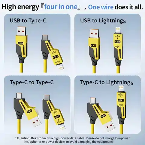 4 in 1 65W Bahar Kısa Veri Kablosu 6A USB Tip C Bahar Teleskopik Hızlı Şarj Kablosu Bahar USB Kablosu iPhone 15 14 13 12