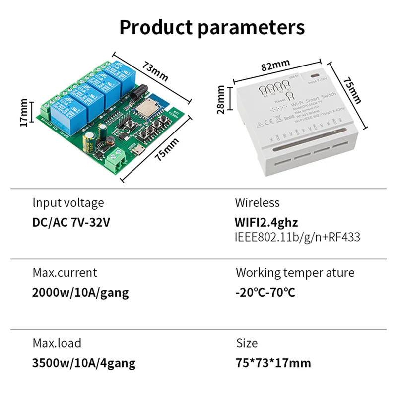 HFES 4CH Tuya Wi-Fi умный переключатель DIY таймер + пульт дистанционного управления 7-32 В USB 5 В 2,4G Wi-Fi Smartlife модуль домашней автоматизации для IFTT Alexa
HFES 4CH Tuya Wi-Fi умный переключатель DIY таймер + пульт дистанционного управления 7-32 В USB 5 В 2,4G Wi-Fi Smartlife модуль домашней автоматизации для IFTT Alexa