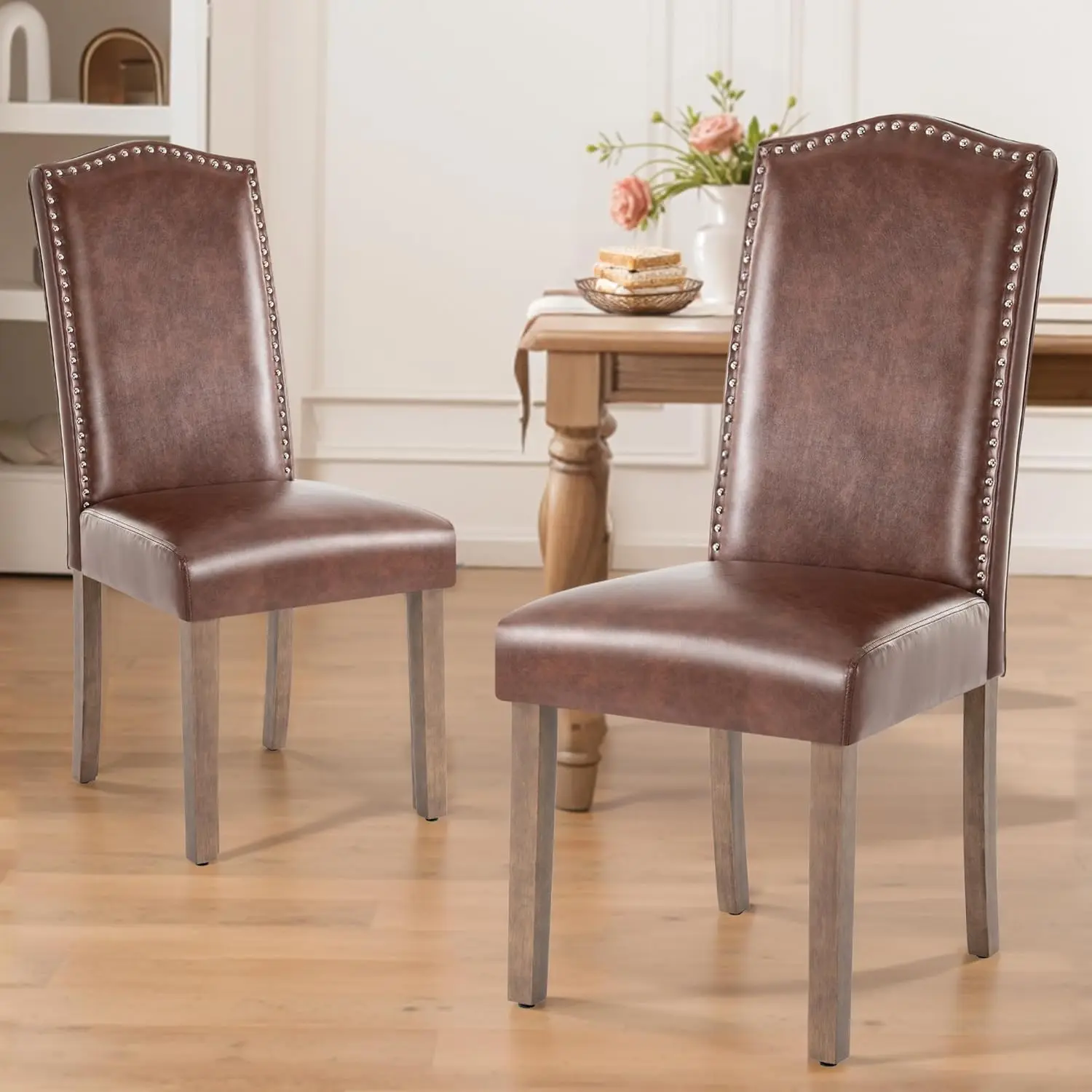 Upholstered Dining Chair Stylish Parsons Kitchen with Silver Nailhead Trim & Wood Legs, 2-Pack, PU Light Brown
Upholstered Dining Chair Stylish Parsons Kitchen with Silver Nailhead Trim & Wood Legs, 2-Pack, PU Light Brown
